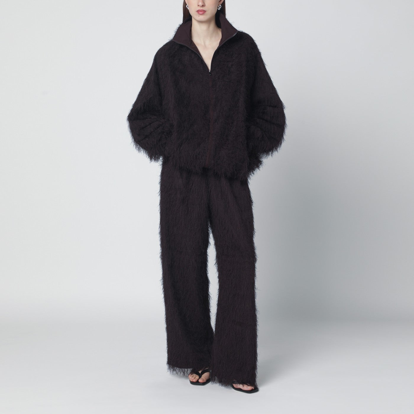 Dark brown fringed trousers