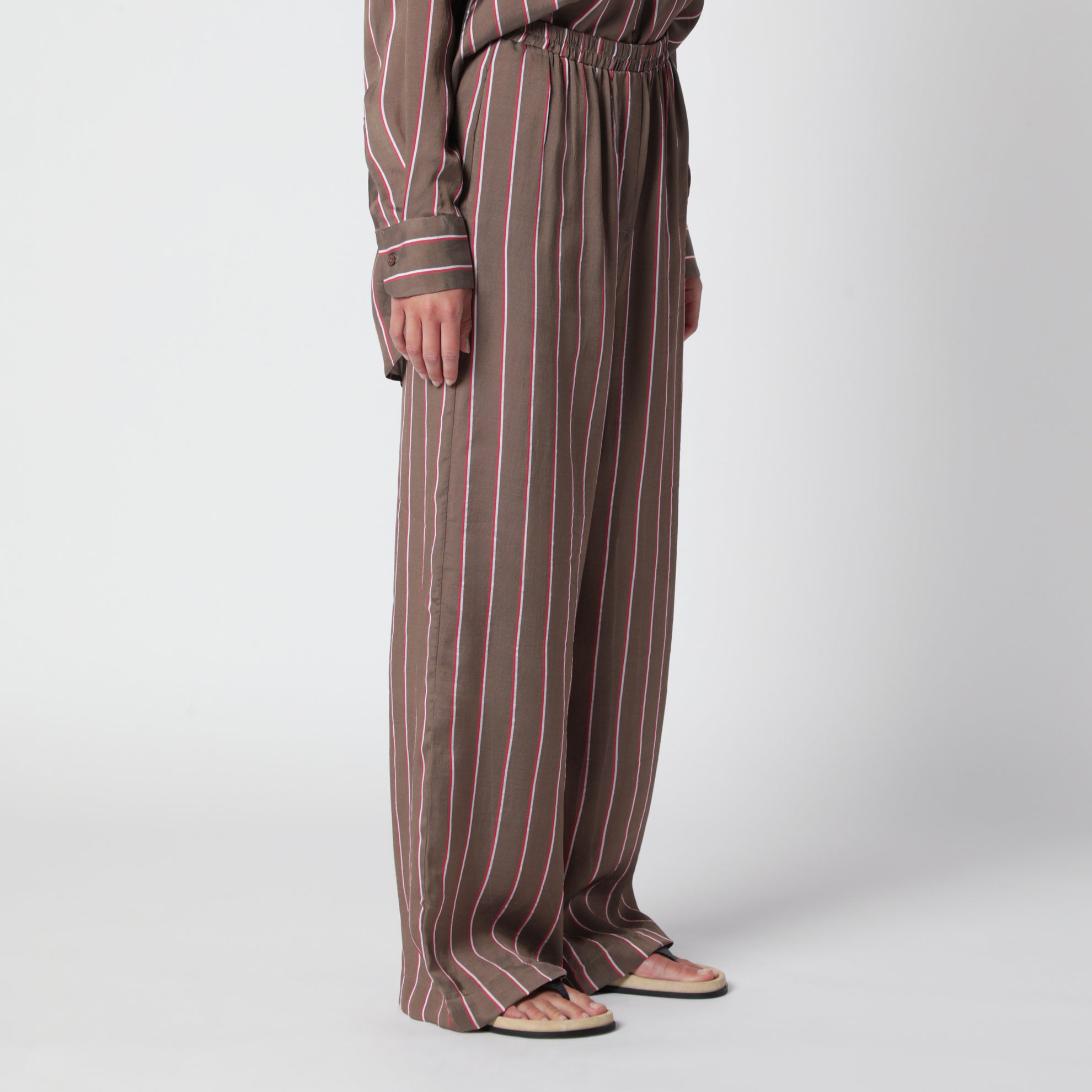 Short rayé en viscose et soie marron
