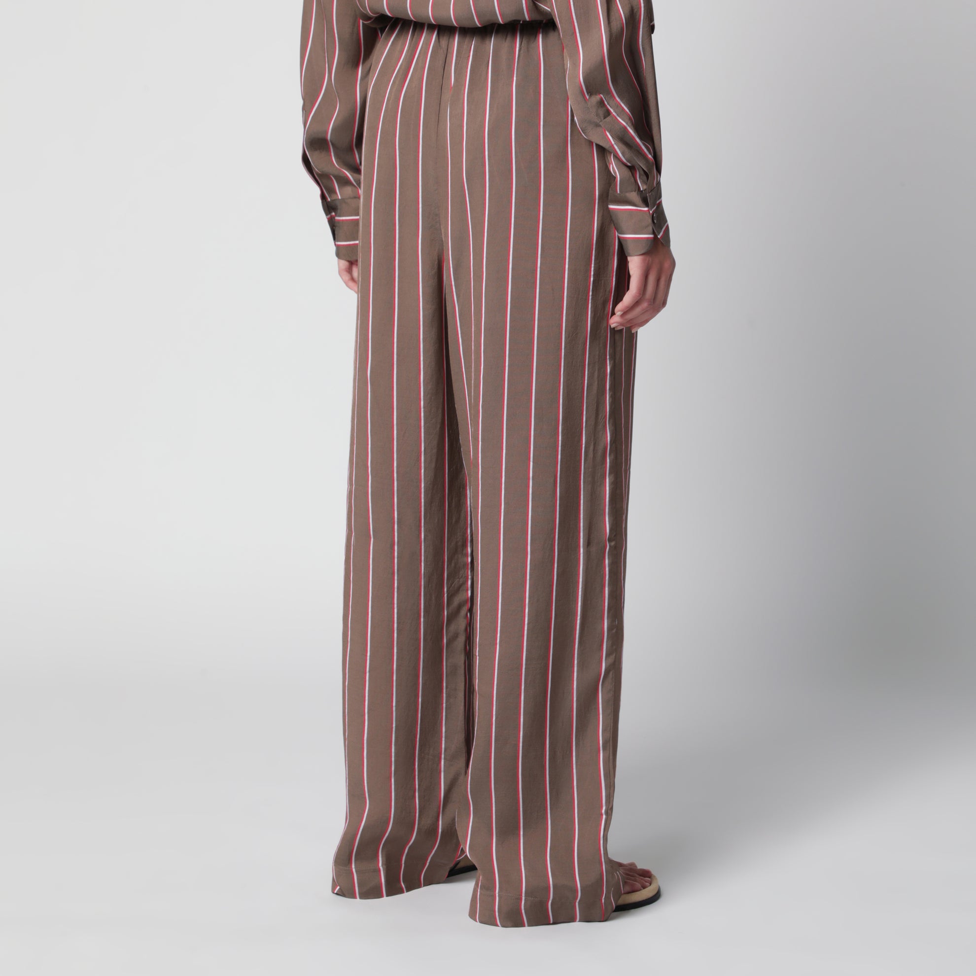 Short rayé en viscose et soie marron