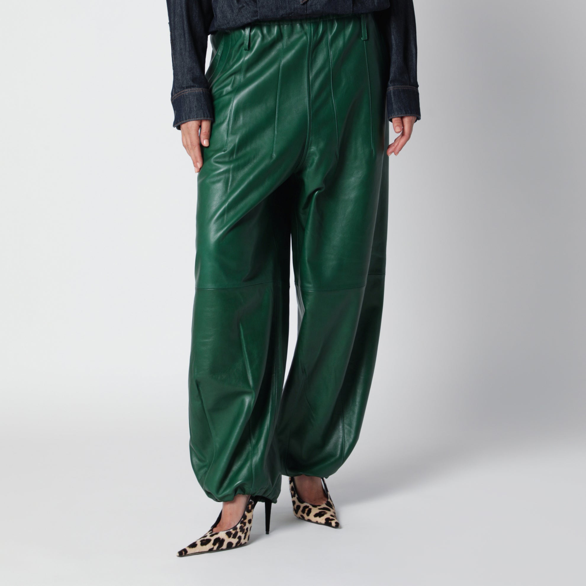 Pantaloni Oakdale verdi in pelle