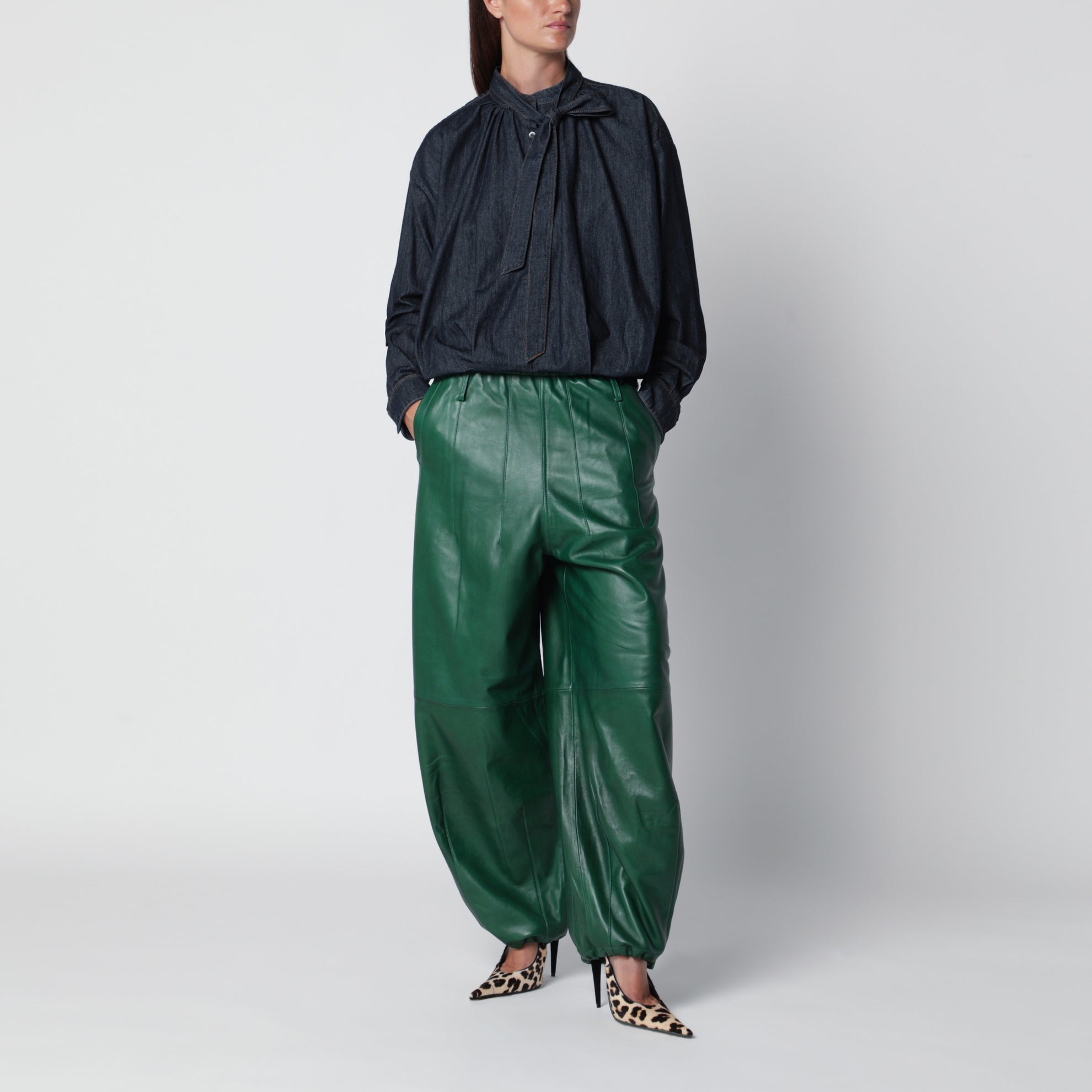 Pantaloni Oakdale verdi in pelle