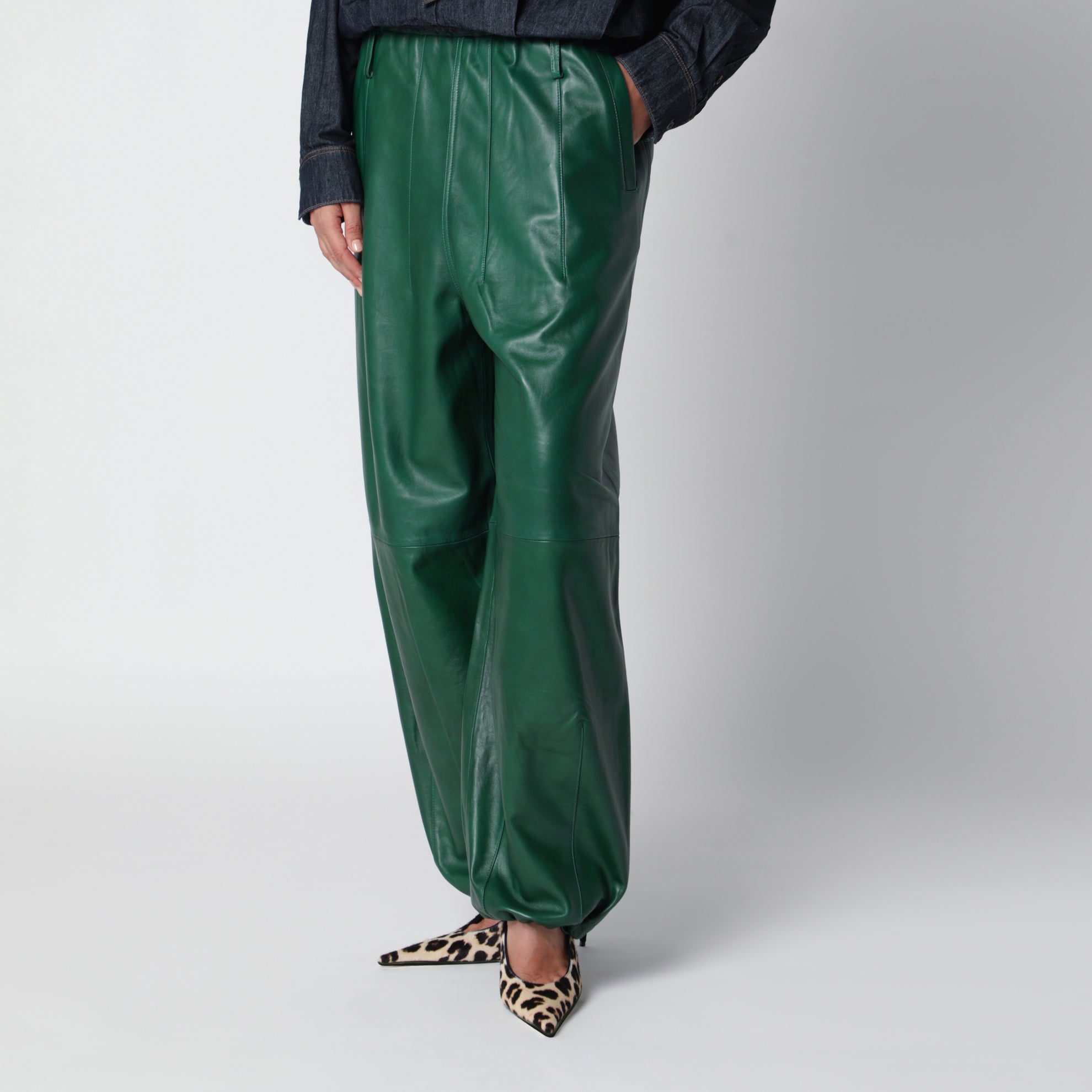Pantaloni Oakdale verdi in pelle