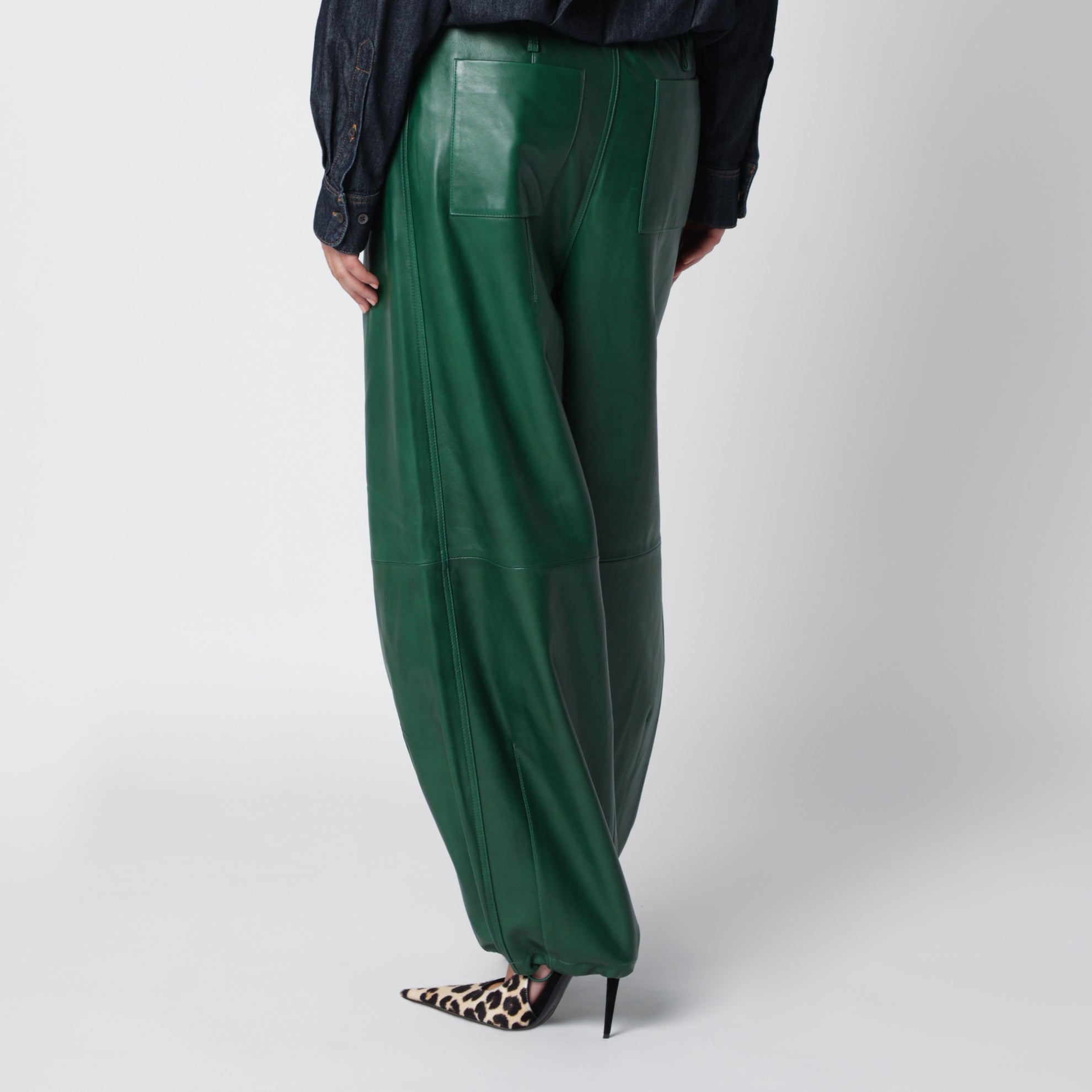 Pantaloni Oakdale verdi in pelle