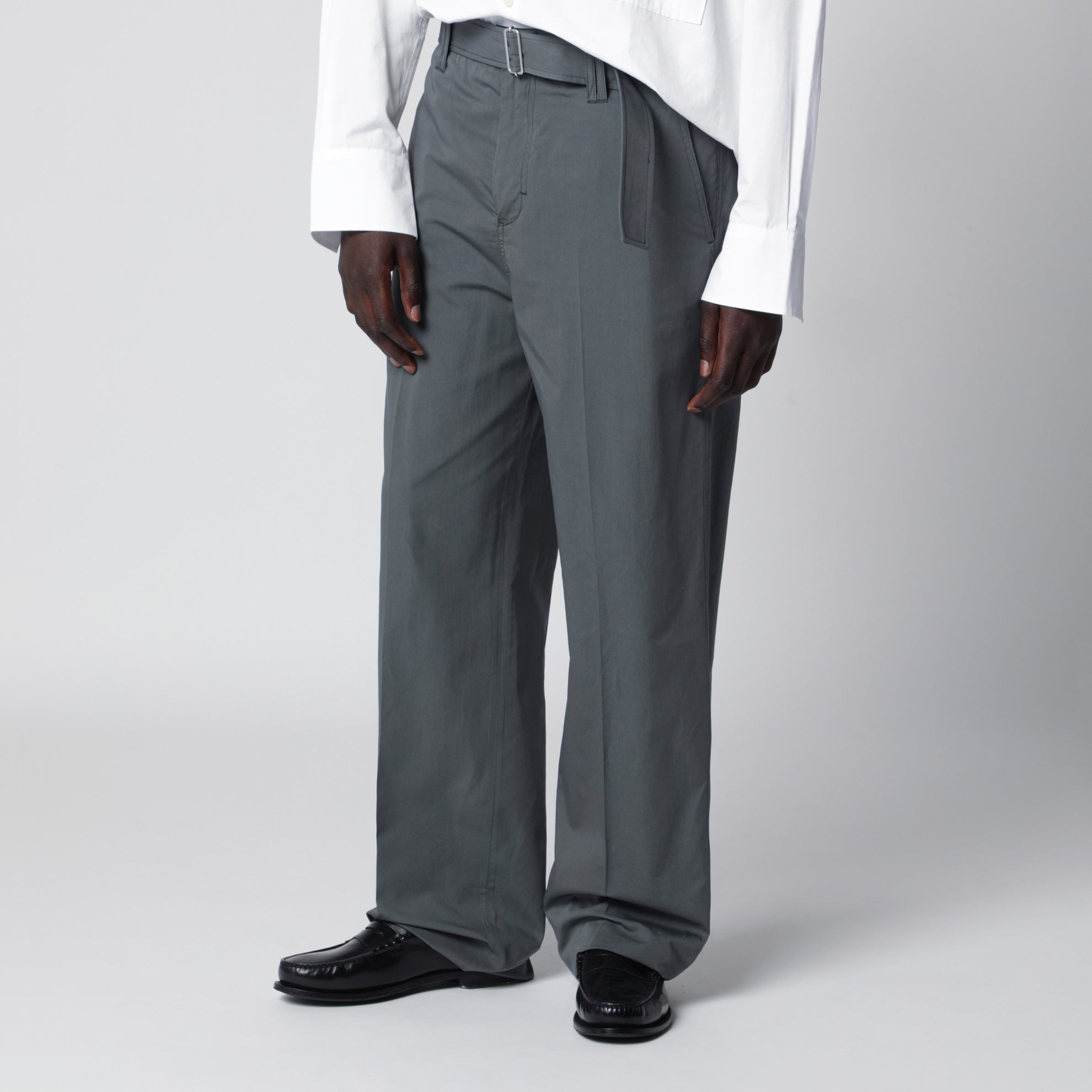 Pantalone grigio in cotone e seta