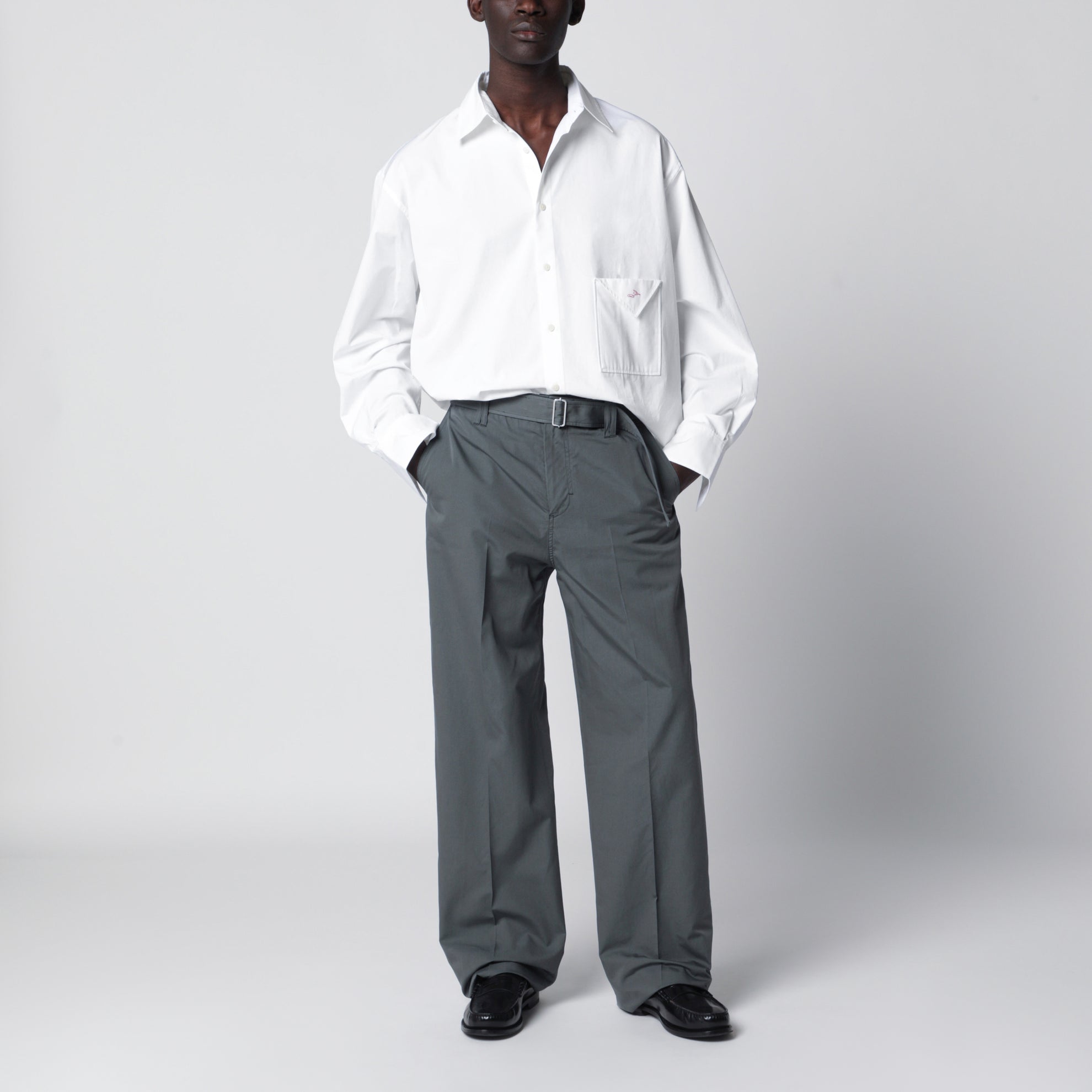 Pantalone grigio in cotone e seta
