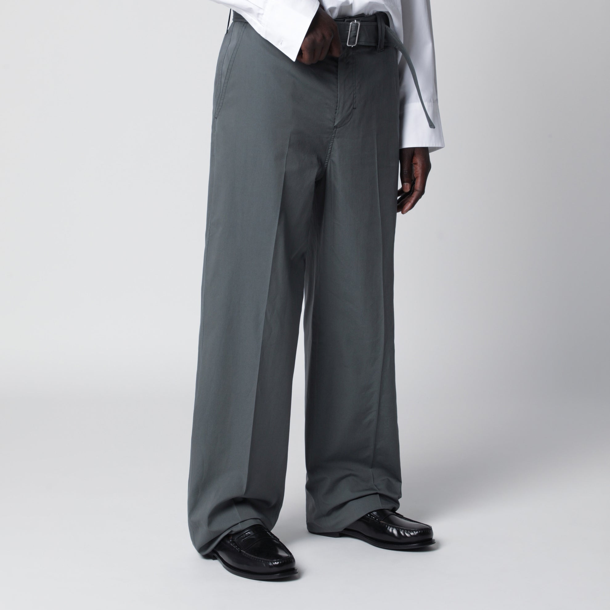 Pantalone grigio in cotone e seta