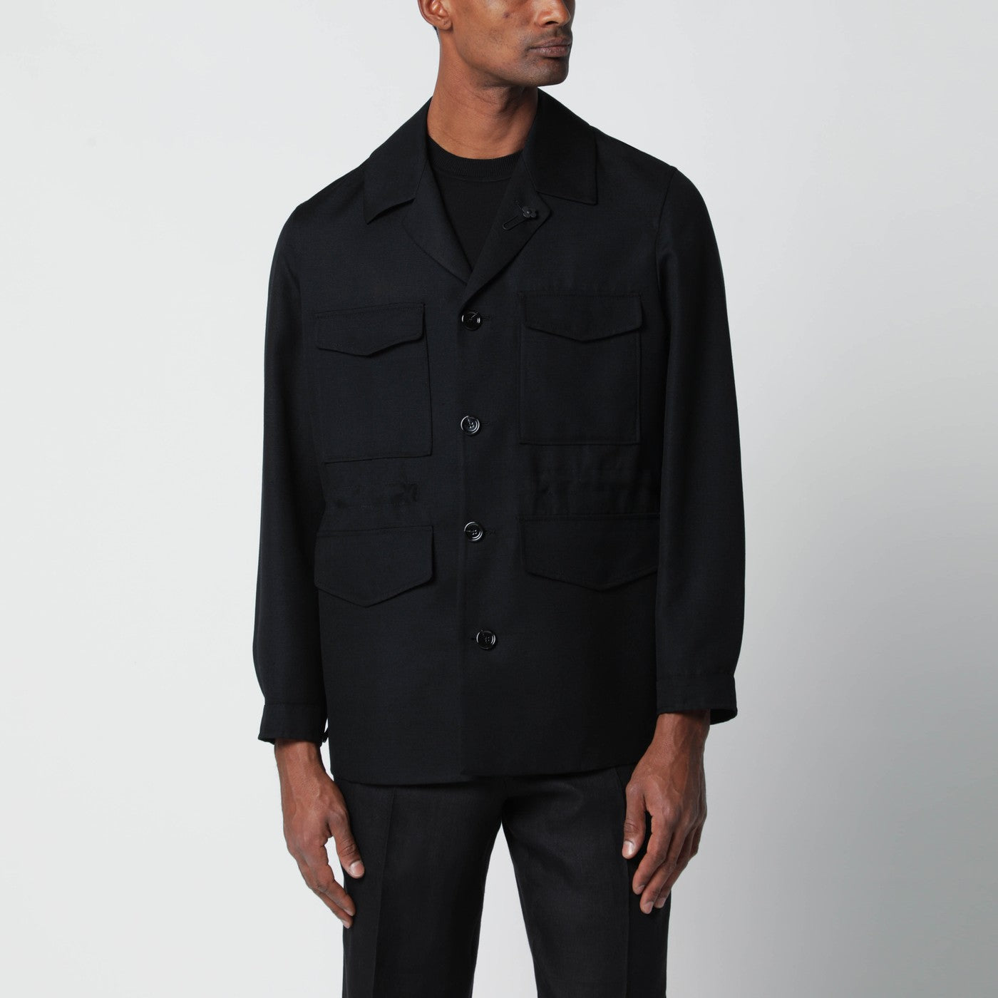 Black viscose and silk-blend jacket
