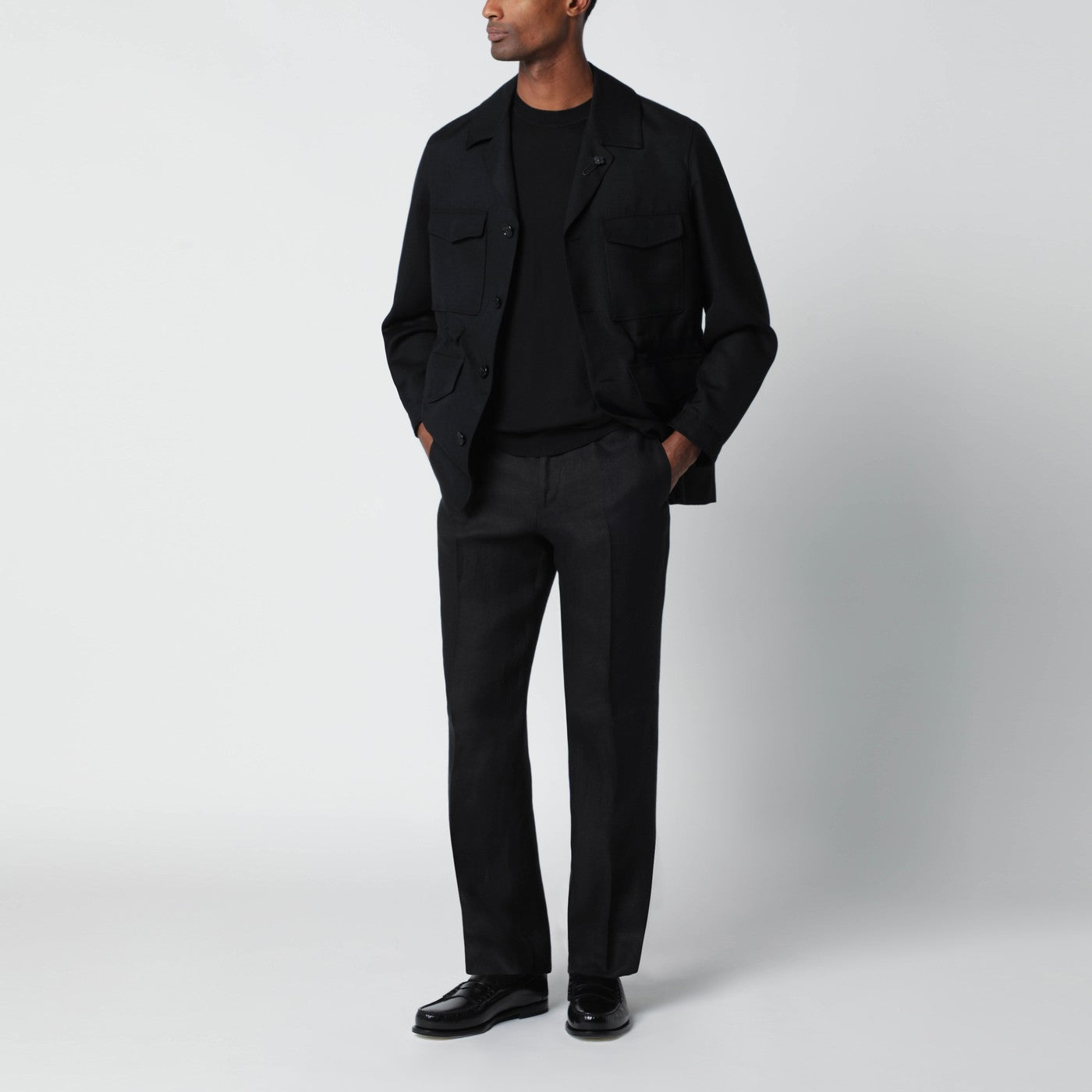 Black viscose and silk-blend jacket