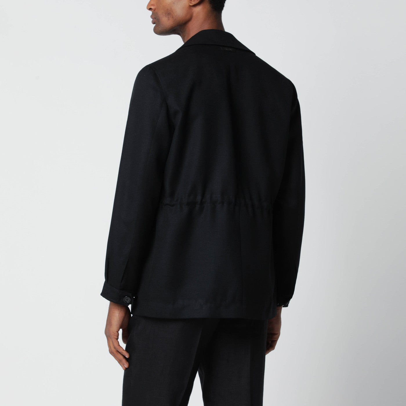 Black viscose and silk-blend jacket
