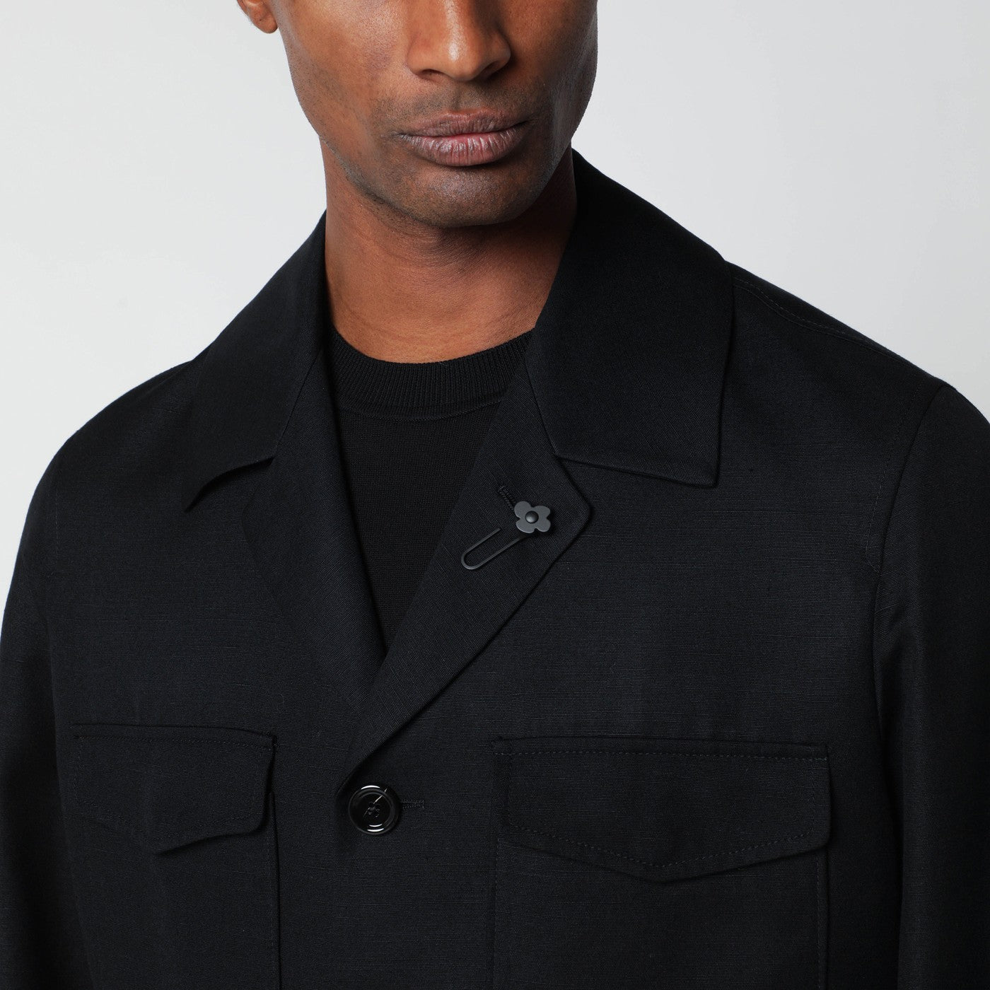 Black viscose and silk-blend jacket