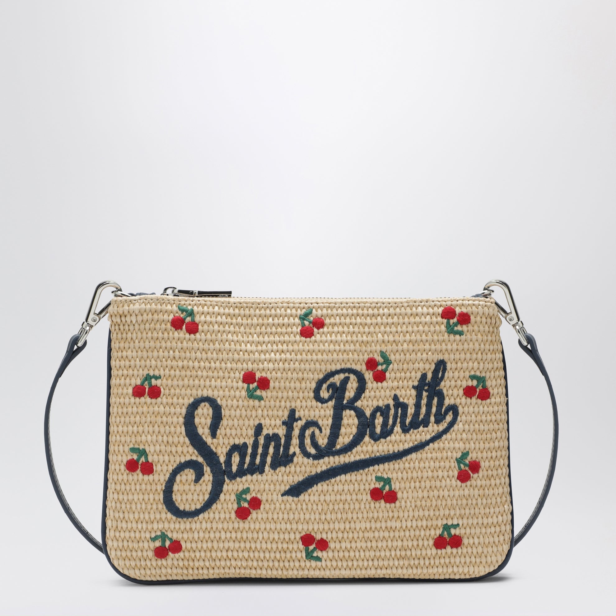 Raffia Pouch with Cherry Embroidery