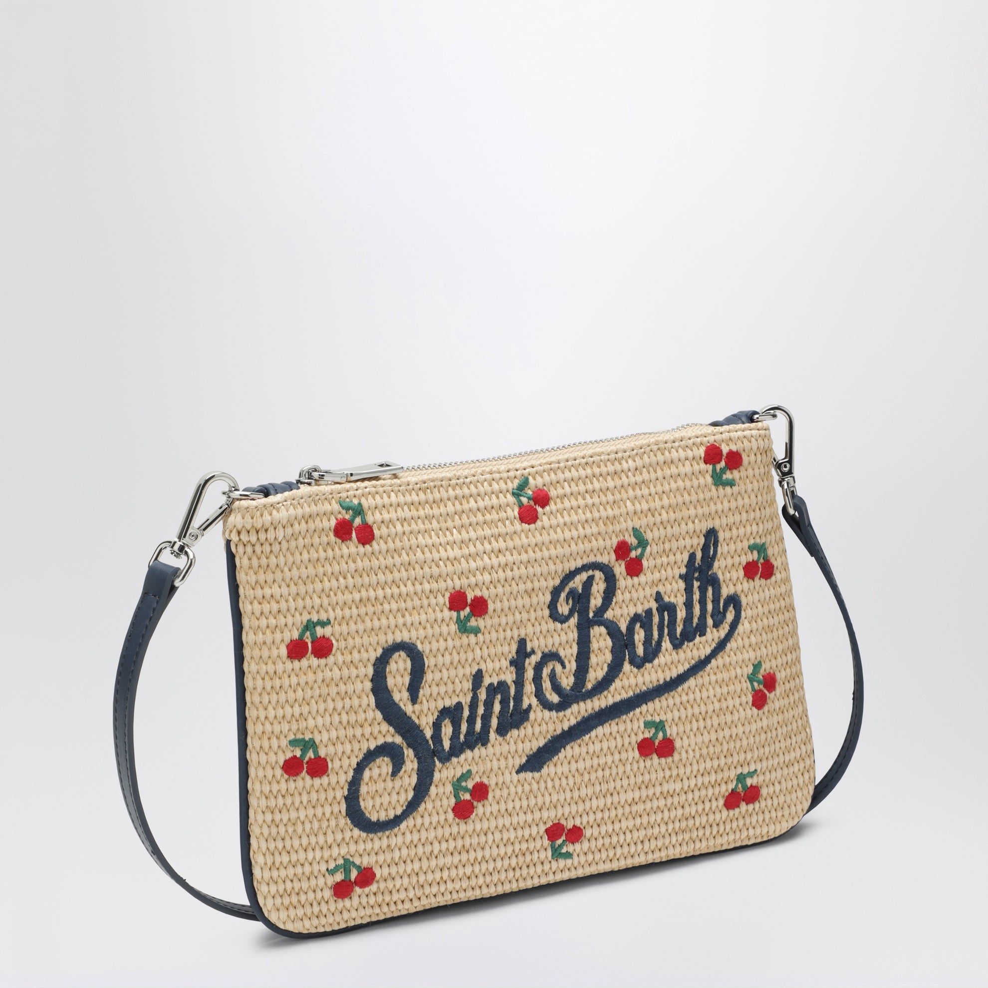 Raffia Pouch with Cherry Embroidery