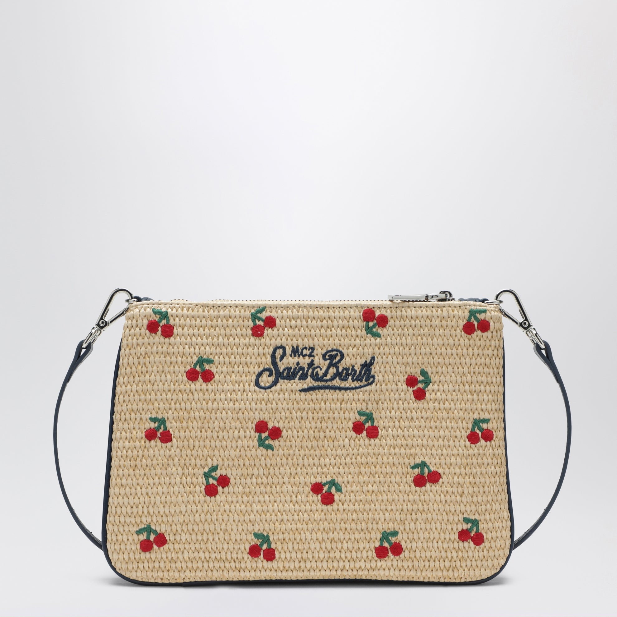 Raffia Pouch with Cherry Embroidery