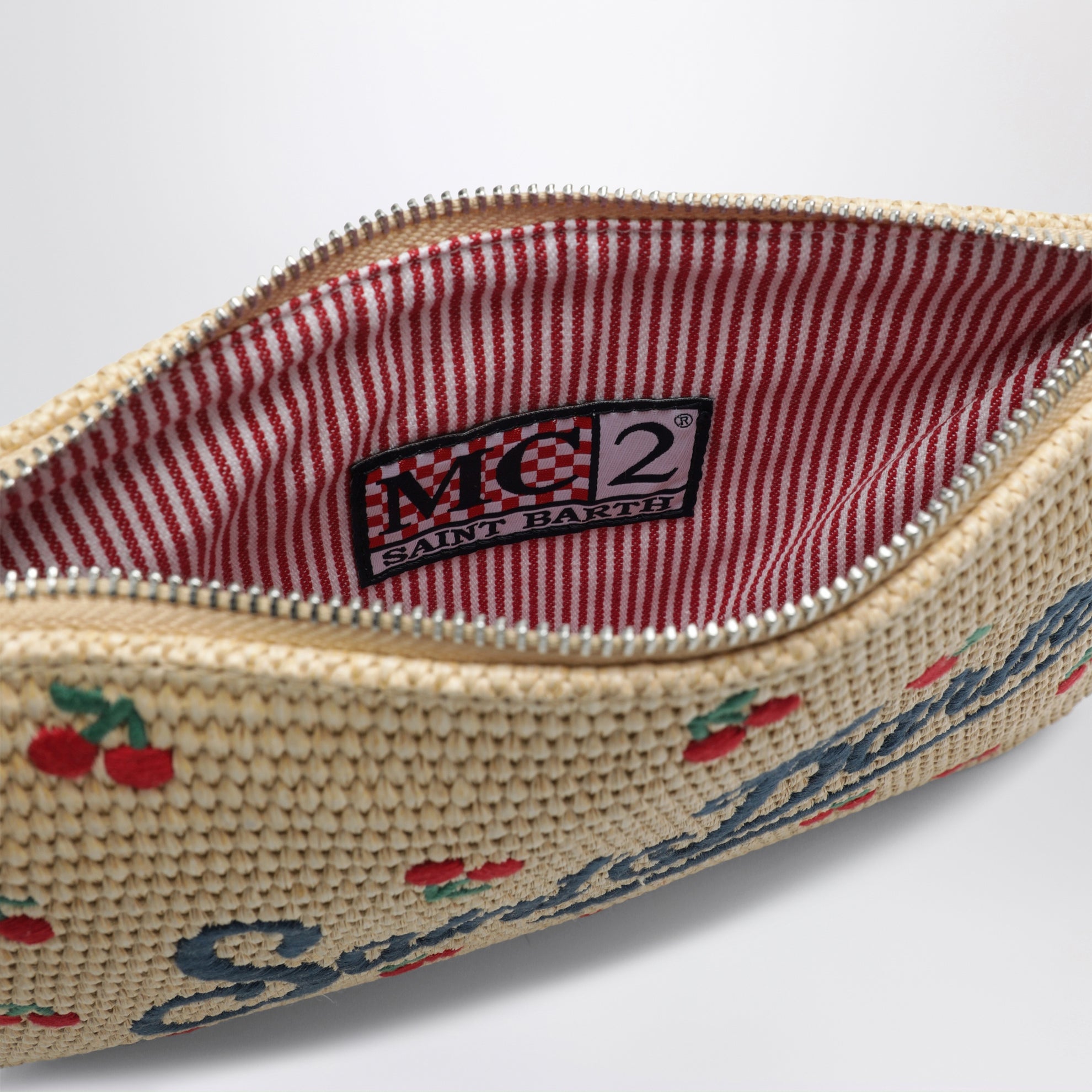 Raffia Pouch with Cherry Embroidery