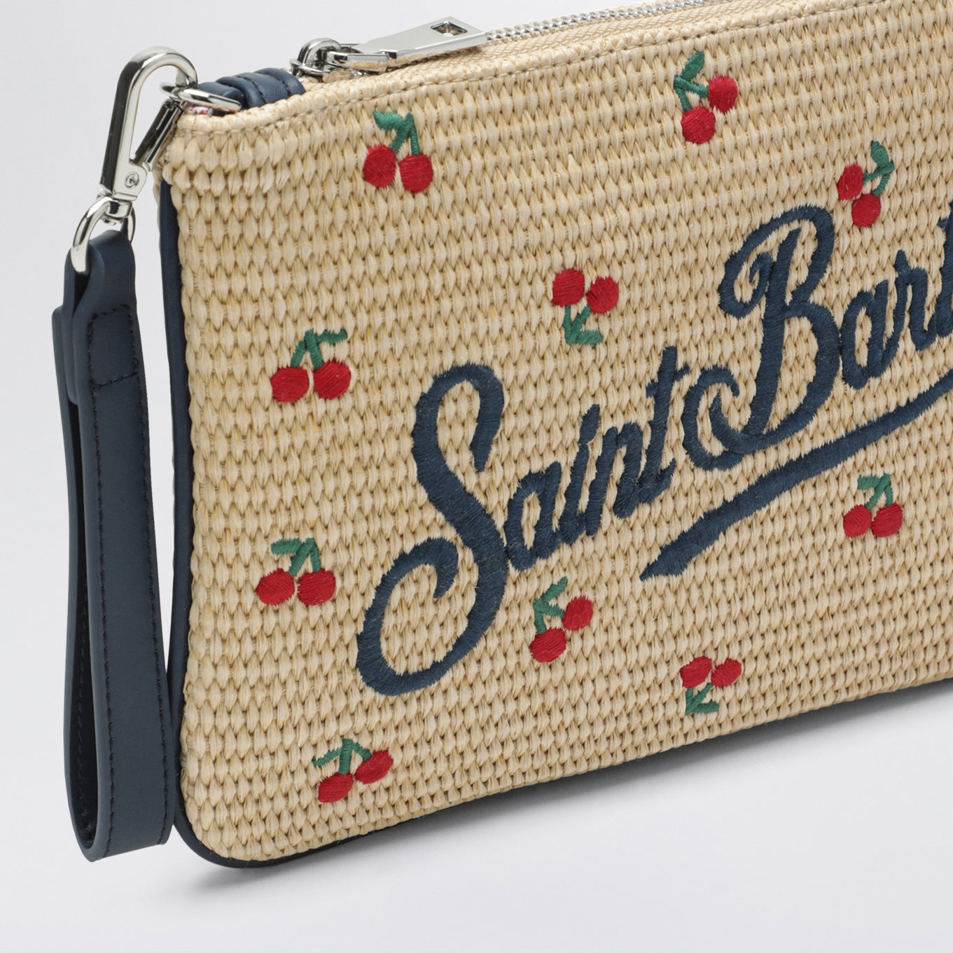 Raffia Pouch with Cherry Embroidery