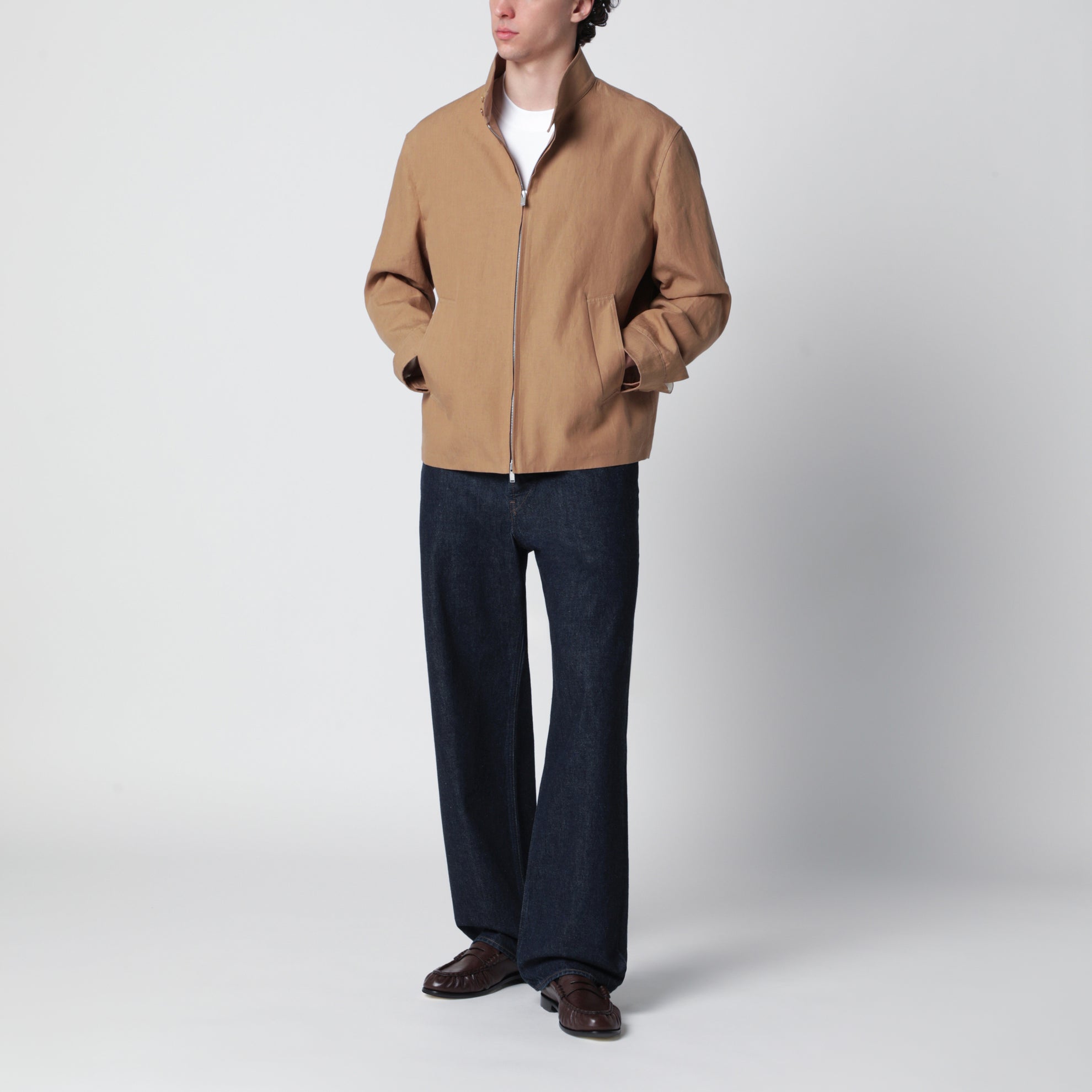 Veste couleur camel en mélange de lin