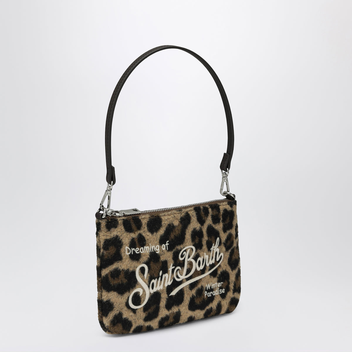 Leopard-print pouch in fur-effect fabric