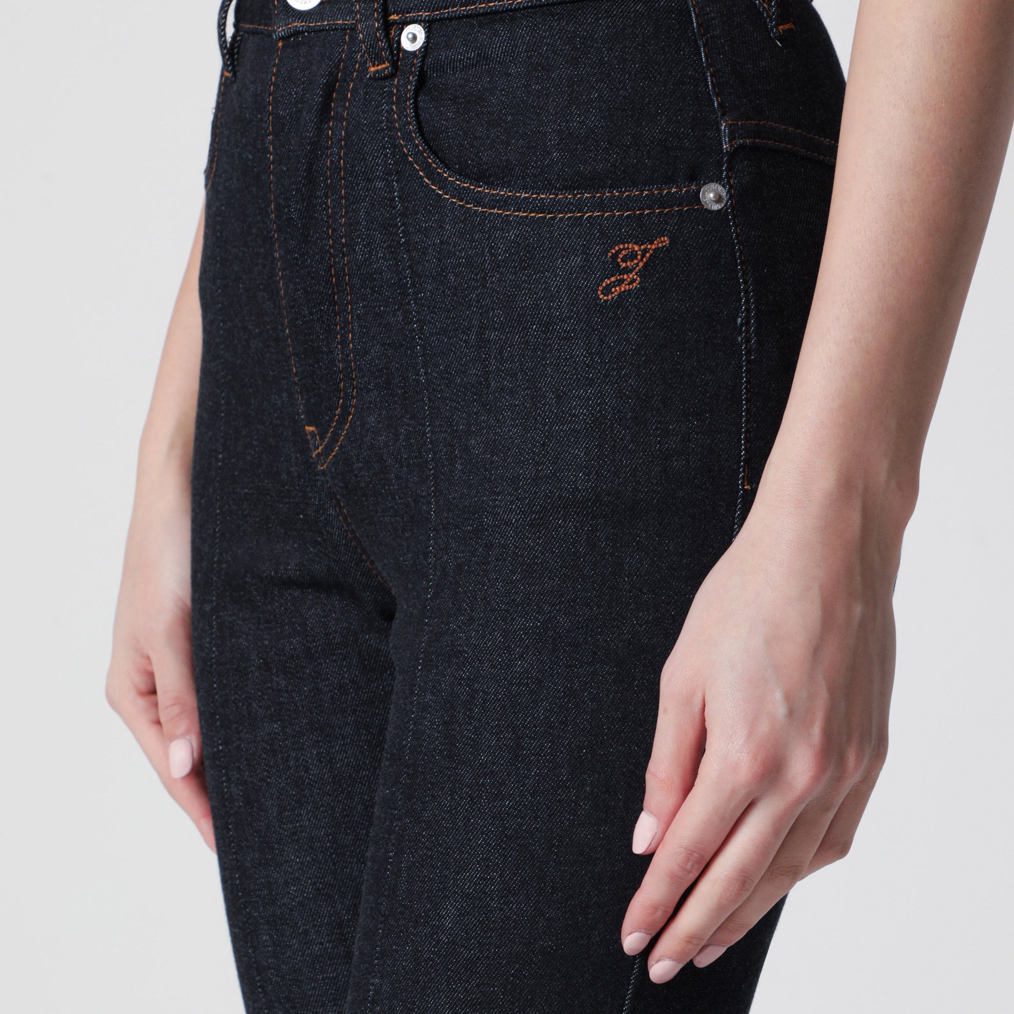 Jeans Capri a vita alta in denim blu navy