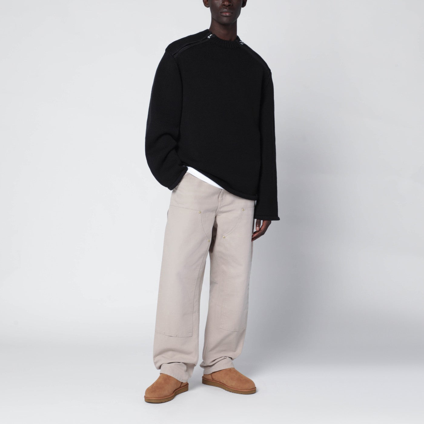 Schwarzer Baumwollpullover