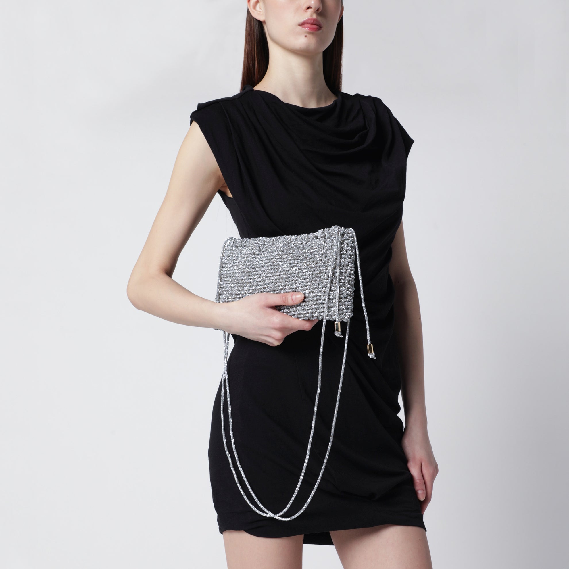 Penelope silver jewel bag with crystals