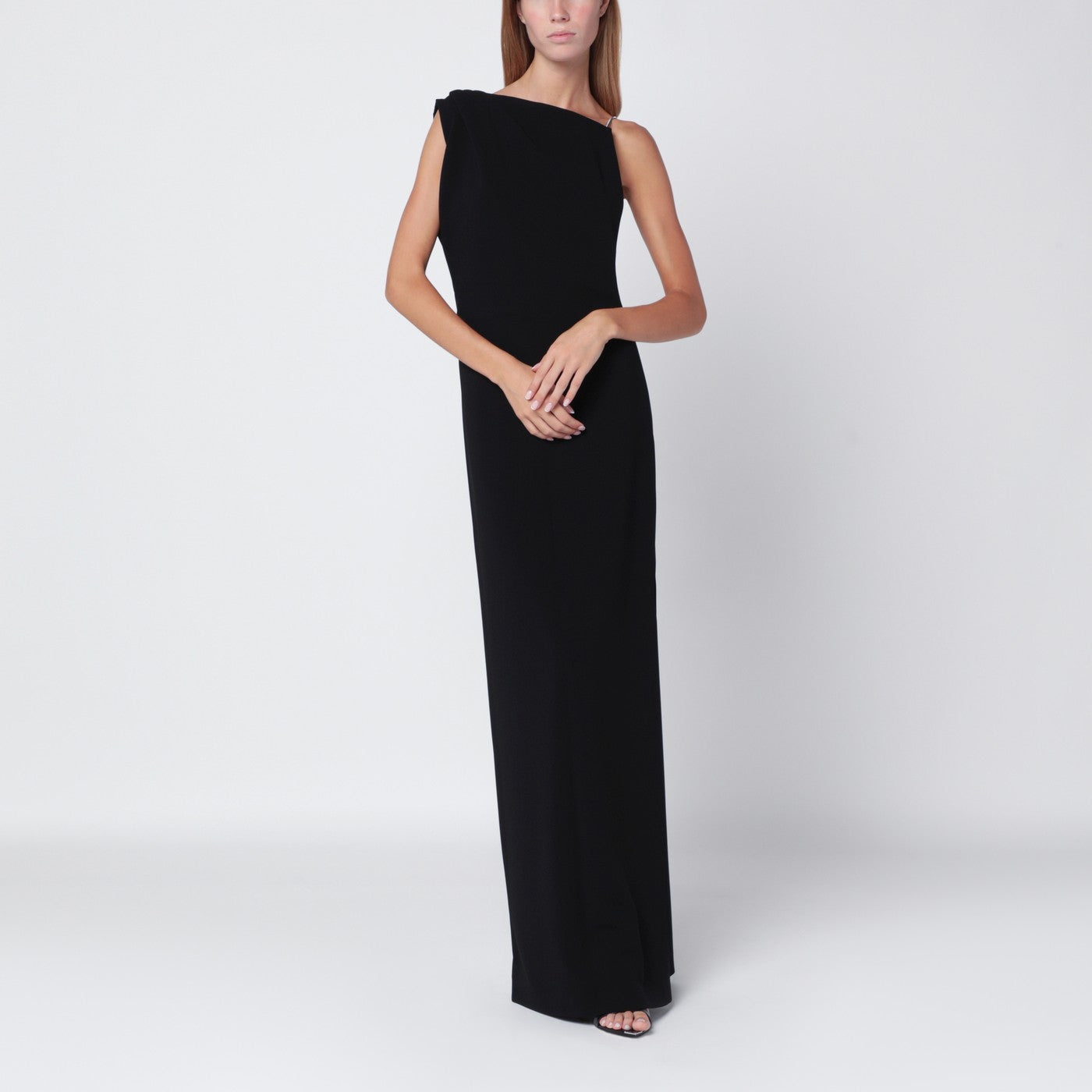 Abito bustier lungo nero in cady