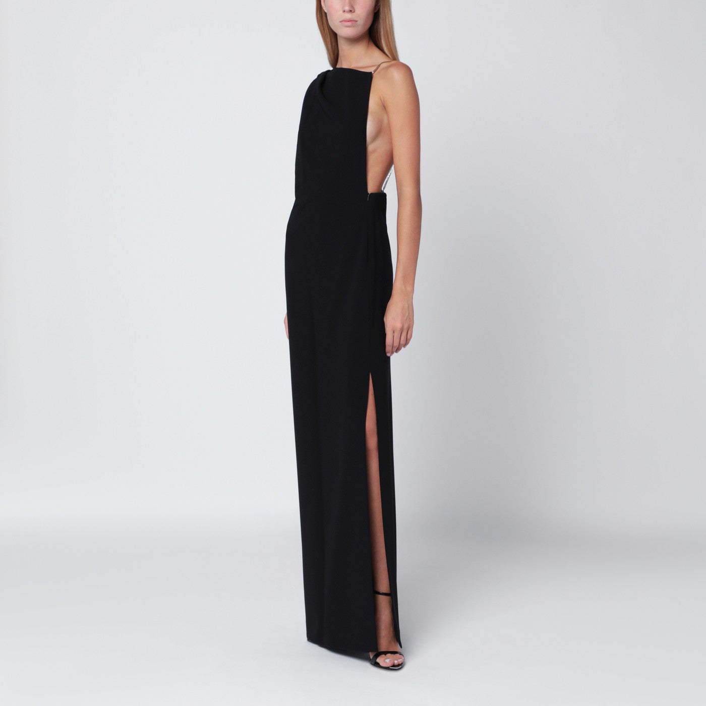 Abito bustier lungo nero in cady
