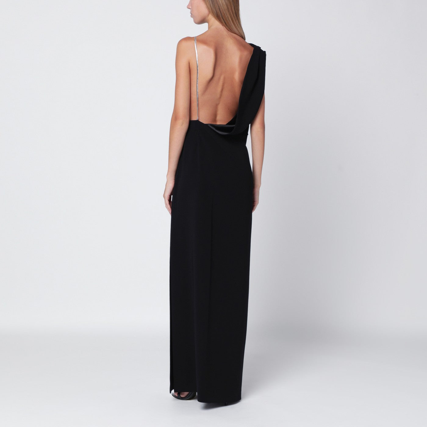 Abito bustier lungo nero in cady