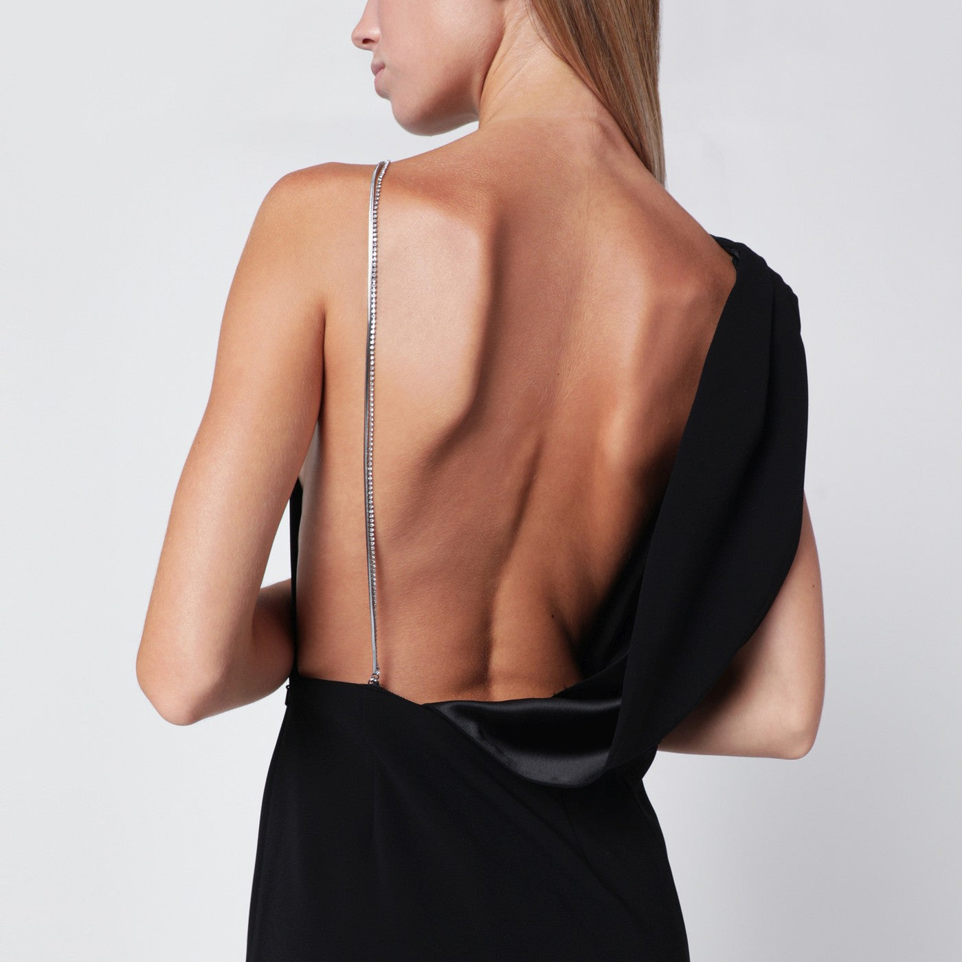 Abito bustier lungo nero in cady
