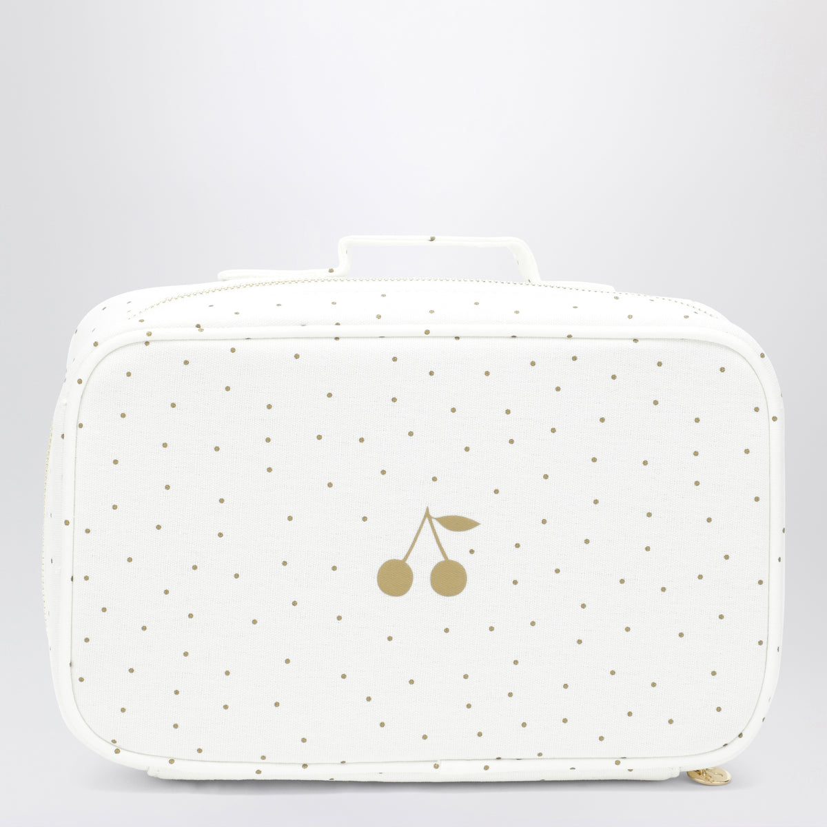 White beauty case with gold polka dots