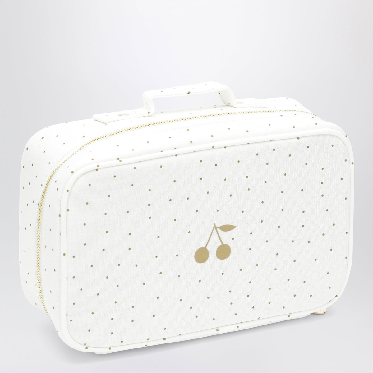 White beauty case with gold polka dots