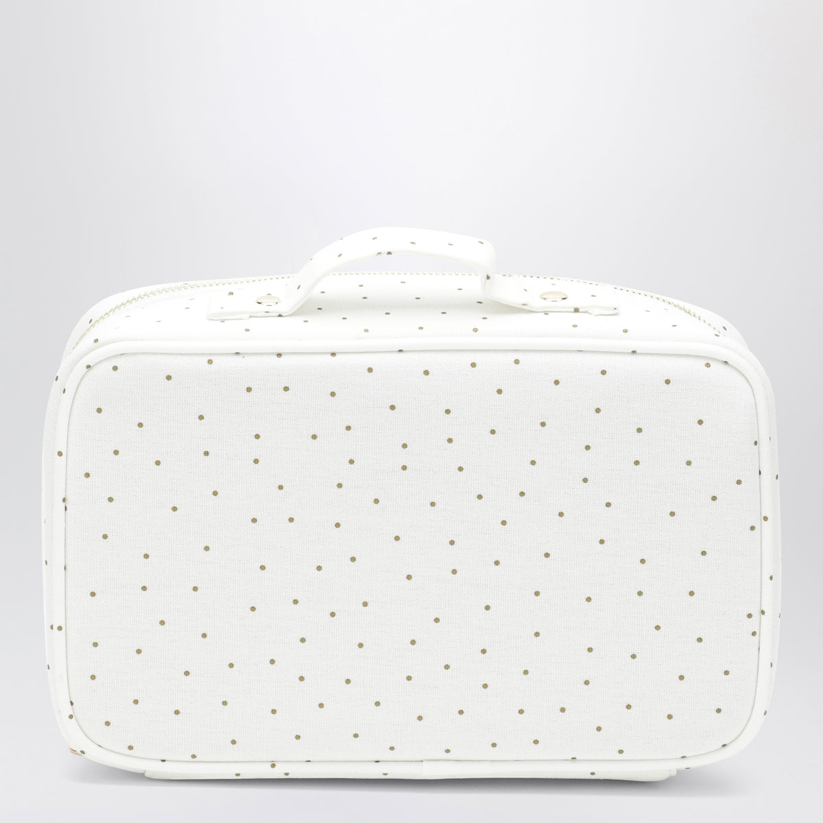 White beauty case with gold polka dots