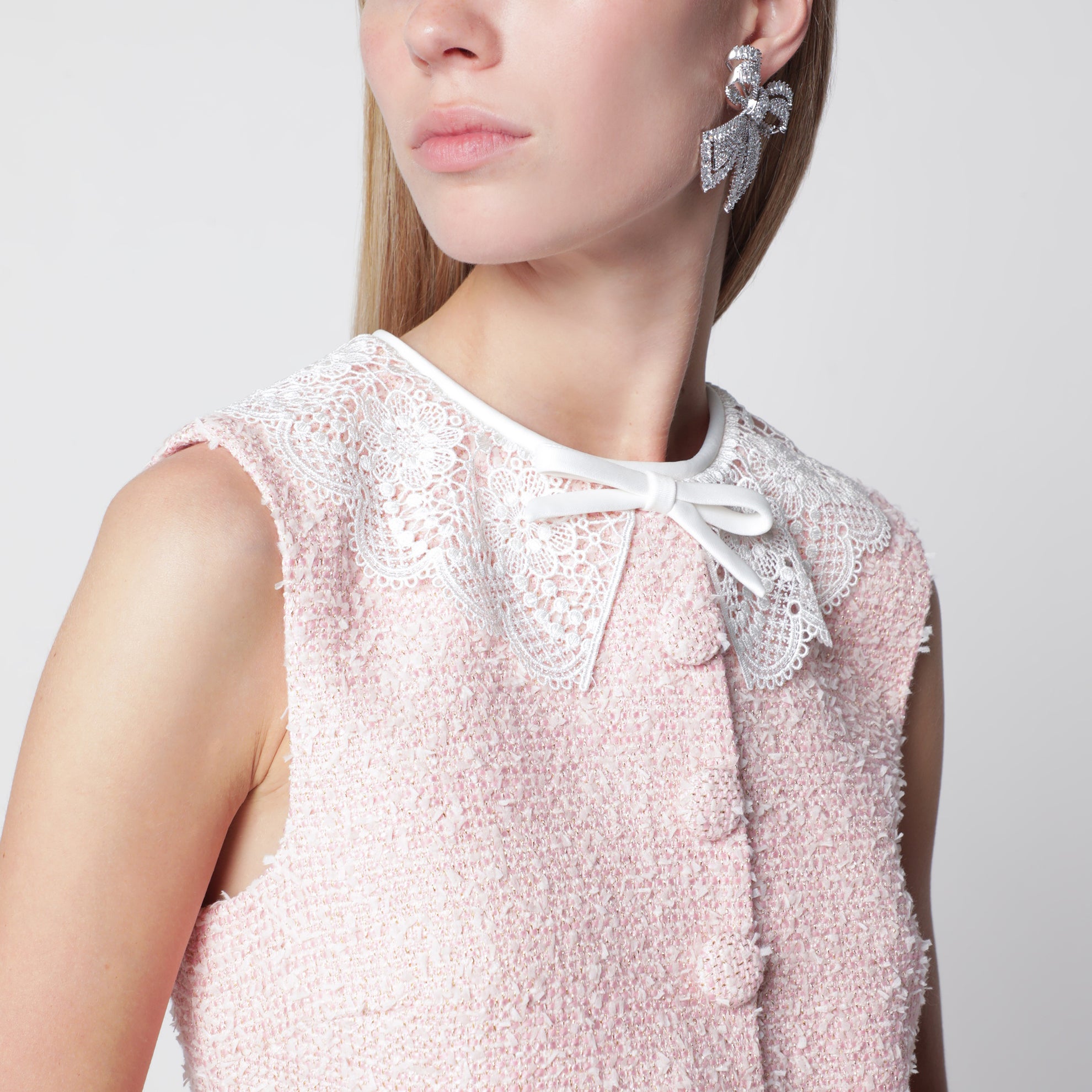 pink boucle mini dress ASOS LUXE boucle and poplin mini dress with embellished buttons in pink