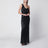 Robe longue drapée à strass noire