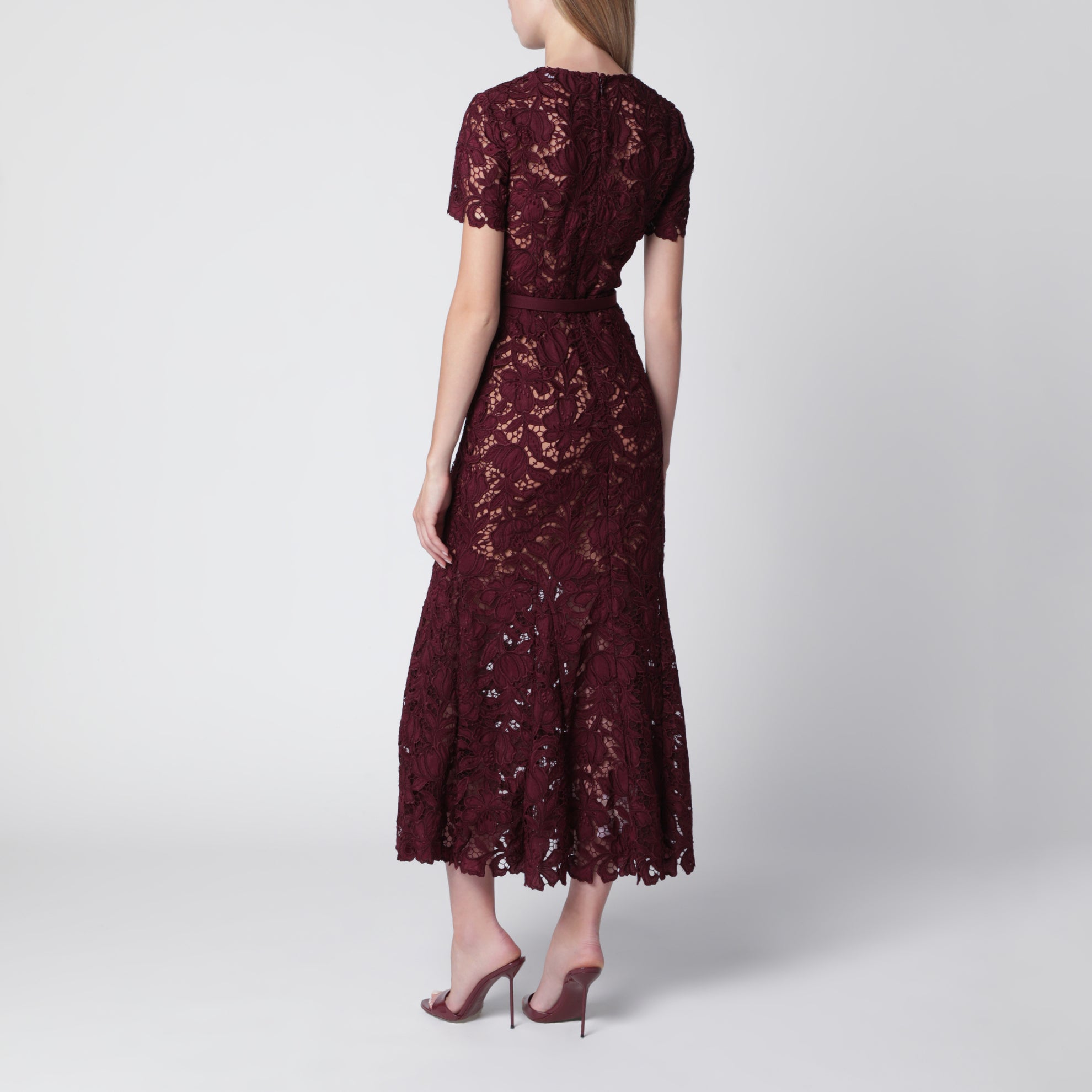 Abito midi in pizzo color borgogna