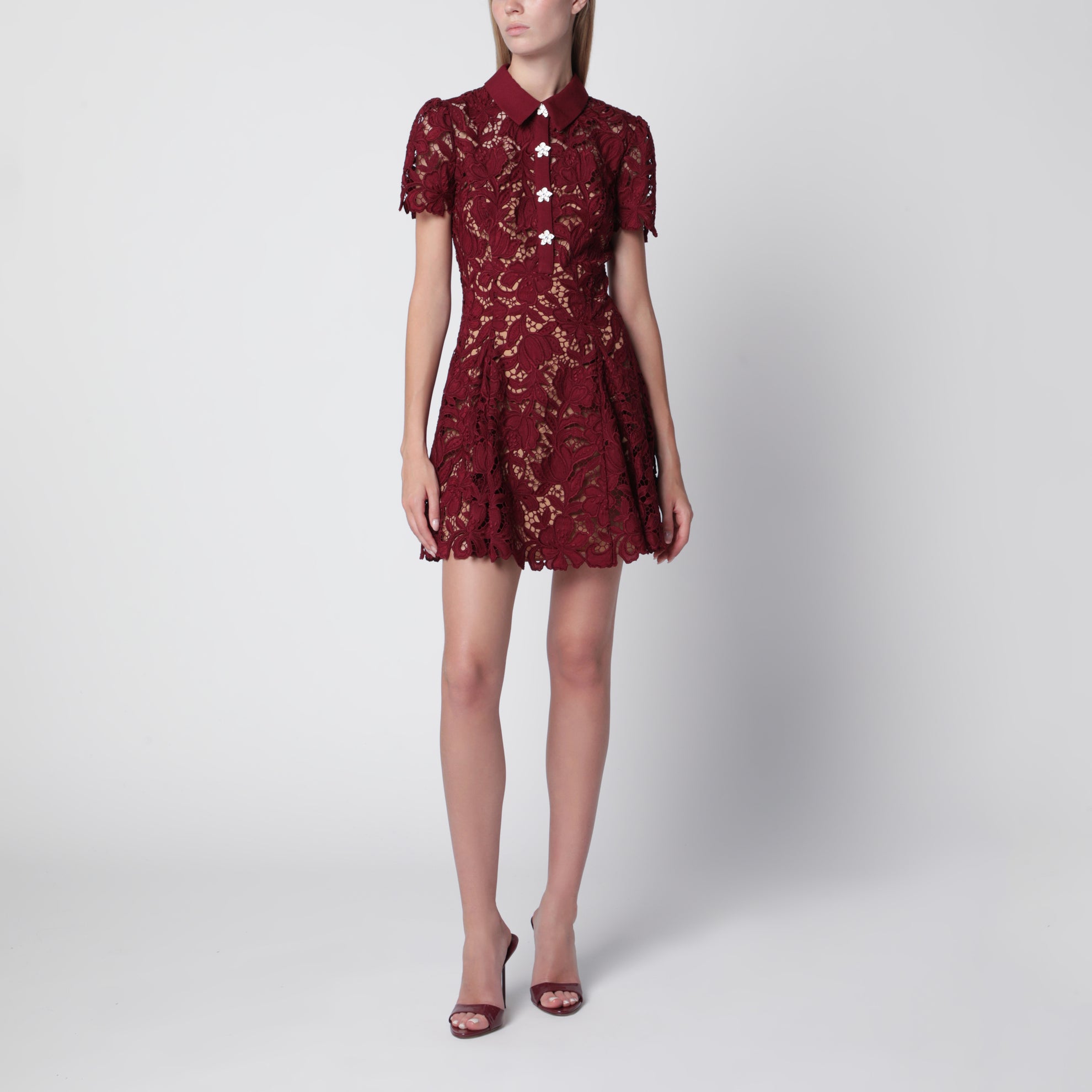 Mini abito in pizzo bordeaux