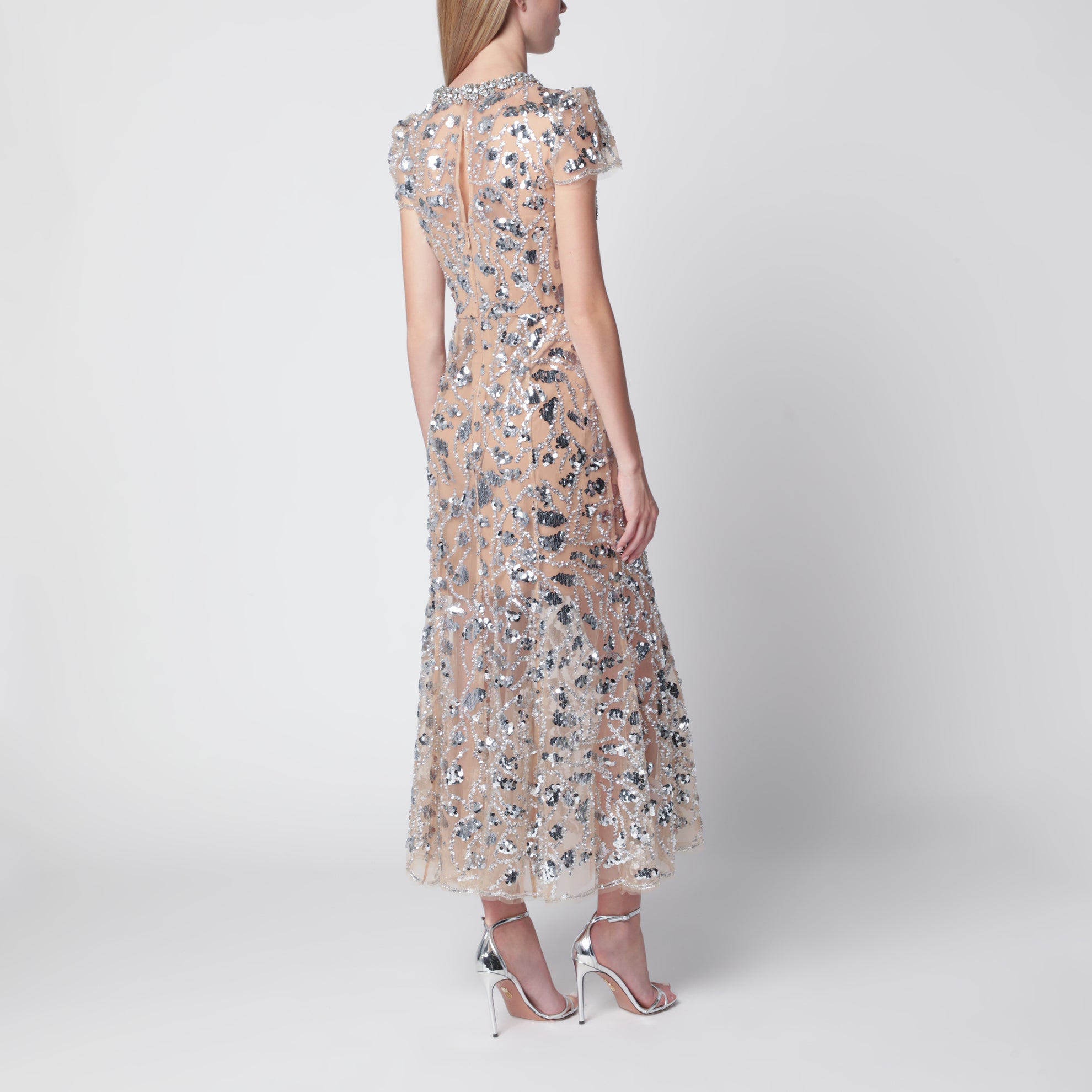 Silbernes Midikleid mit Pailletten aus Polyester