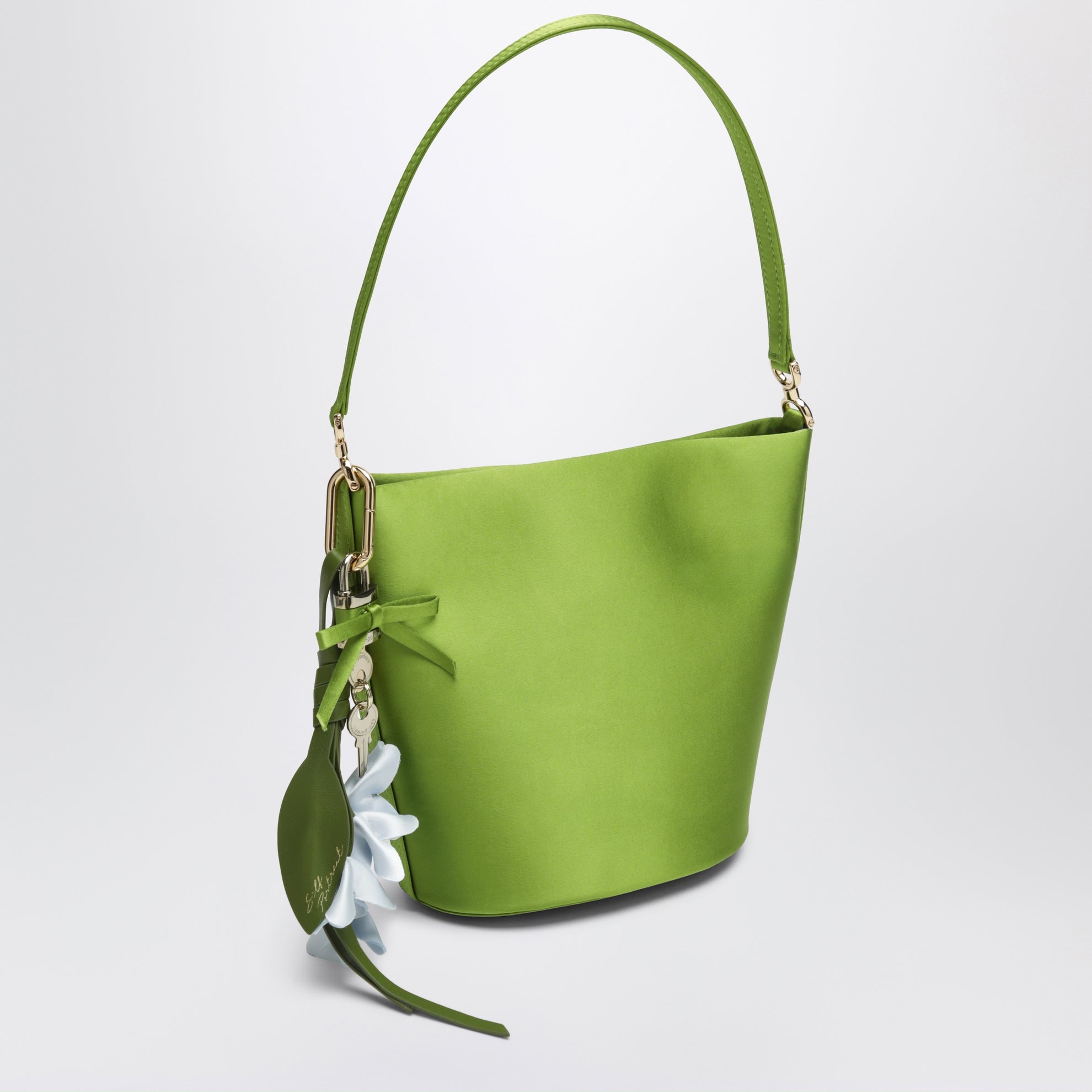 Borsa a secchiello verde in raso