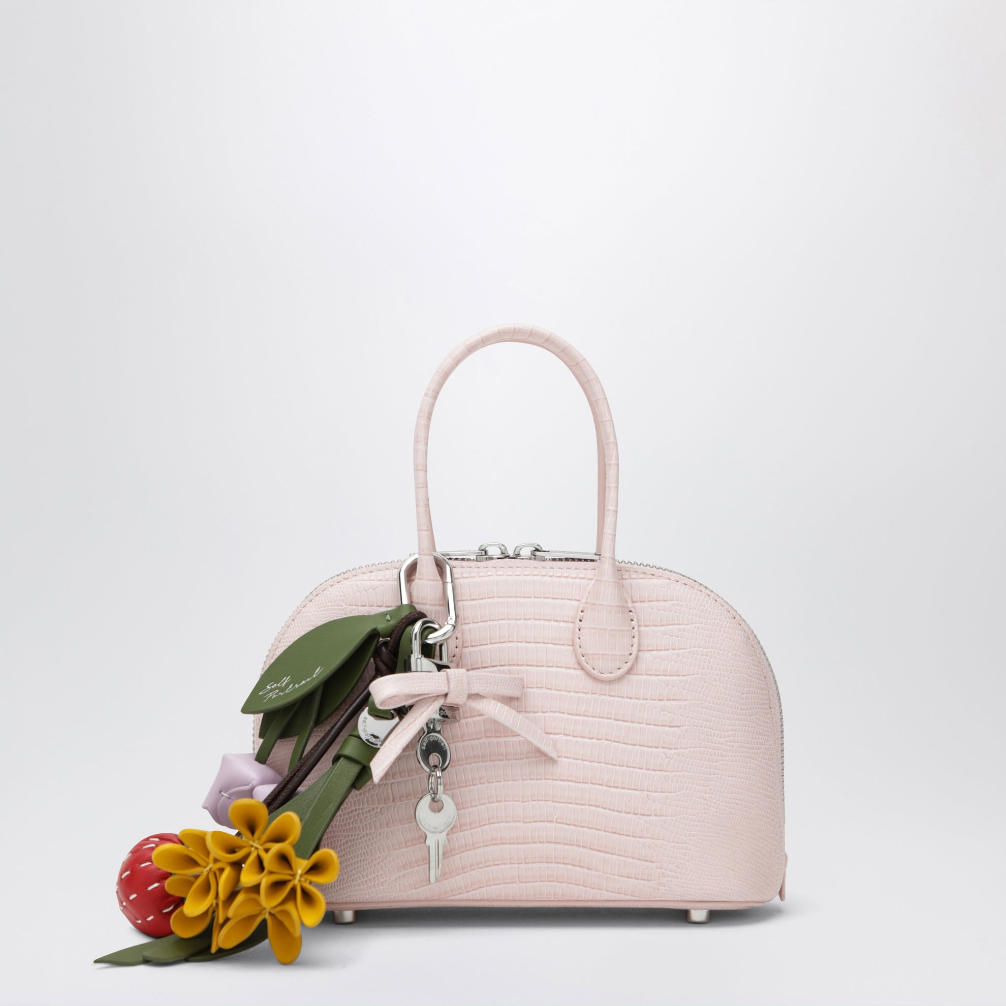 Mini sac bowling en cuir embossé rose