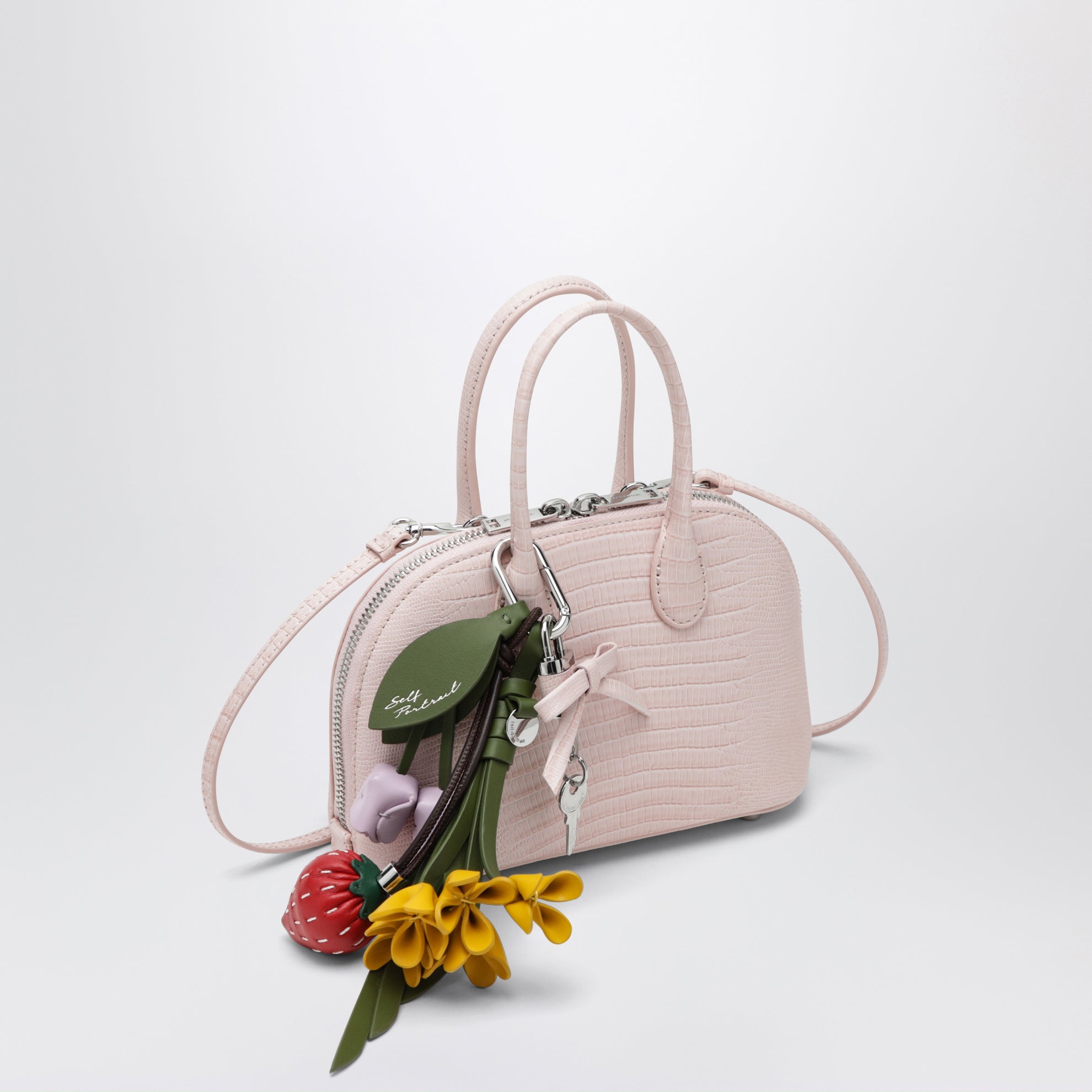 Mini sac bowling en cuir embossé rose
