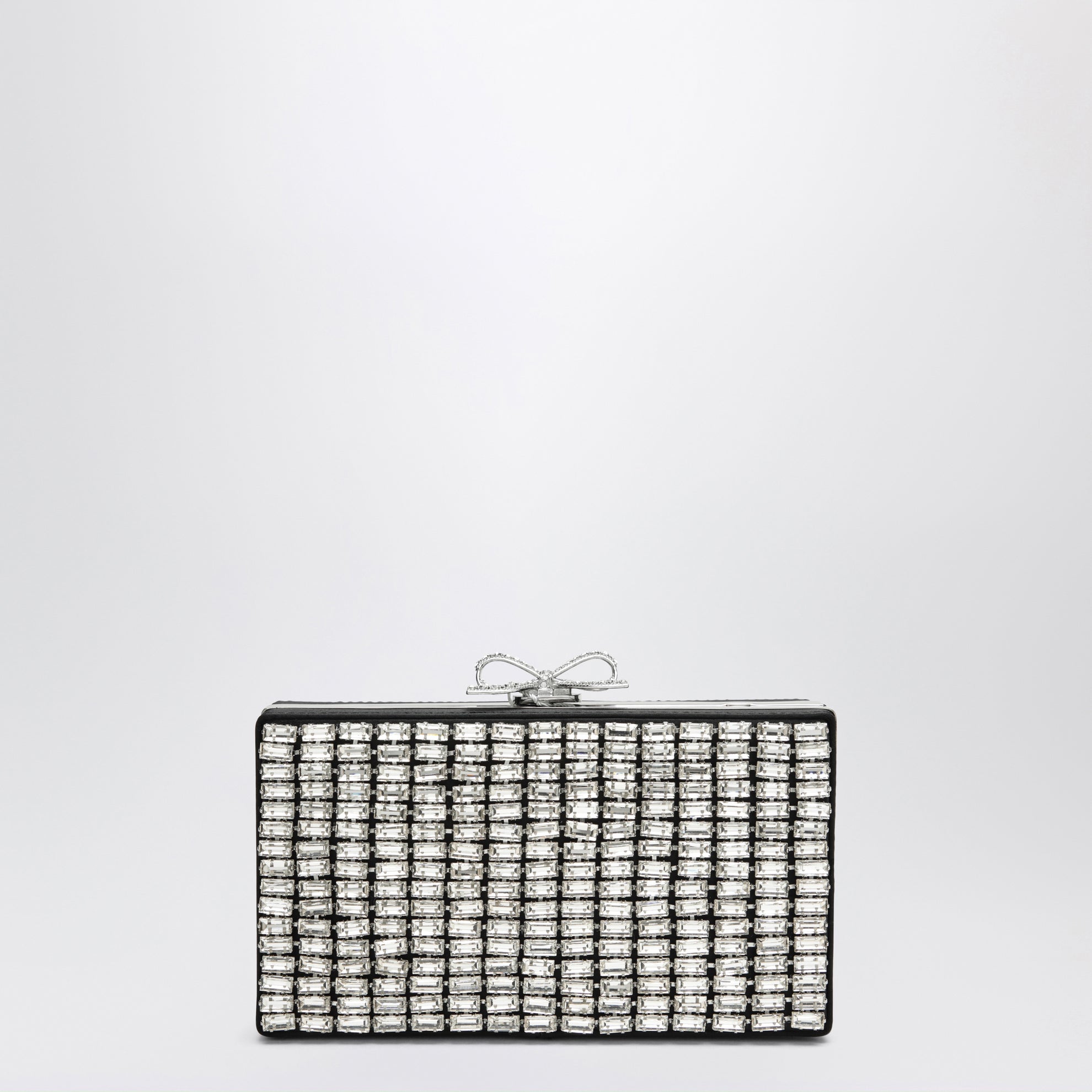 Silver crystal mesh clutch bag
