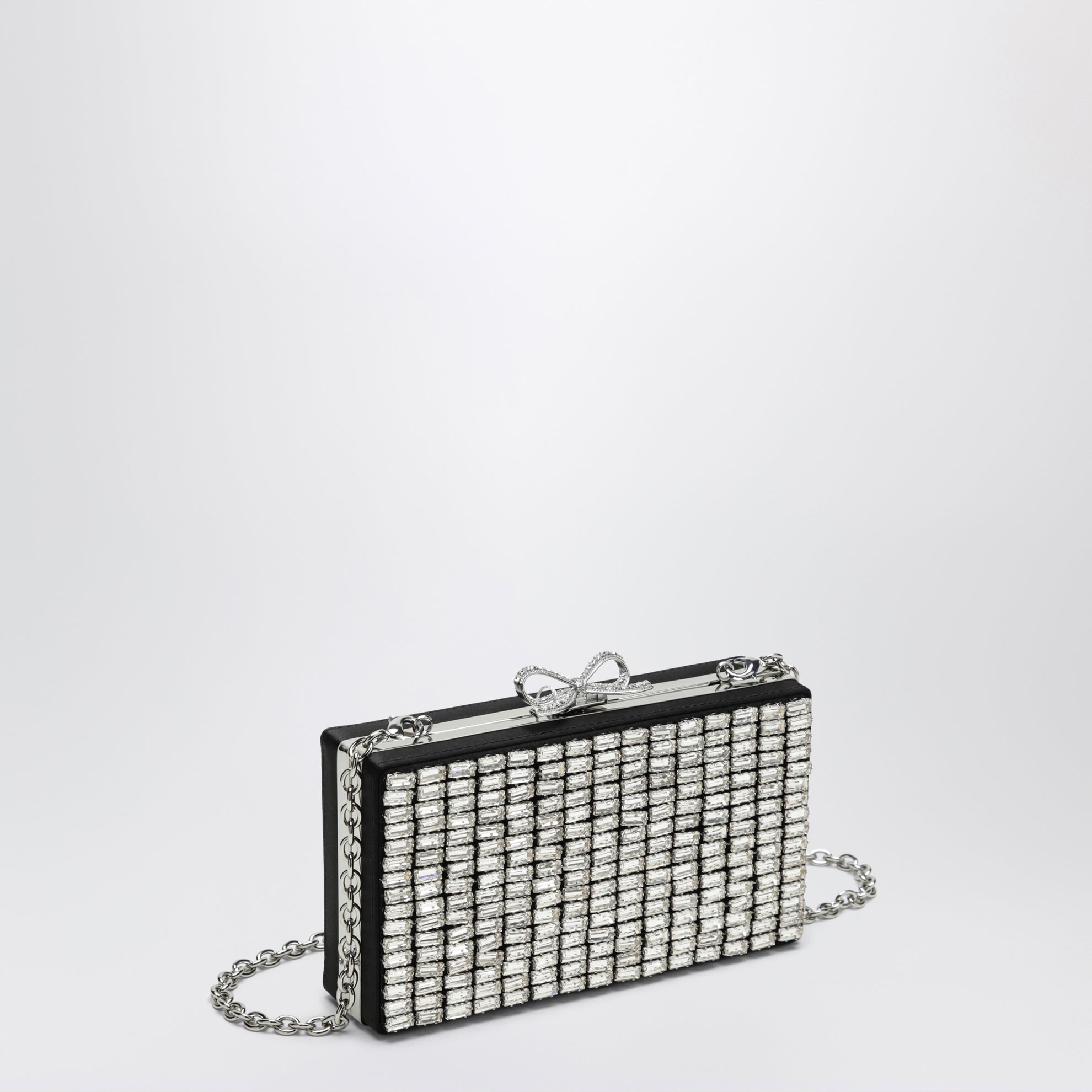 Silver crystal mesh clutch bag