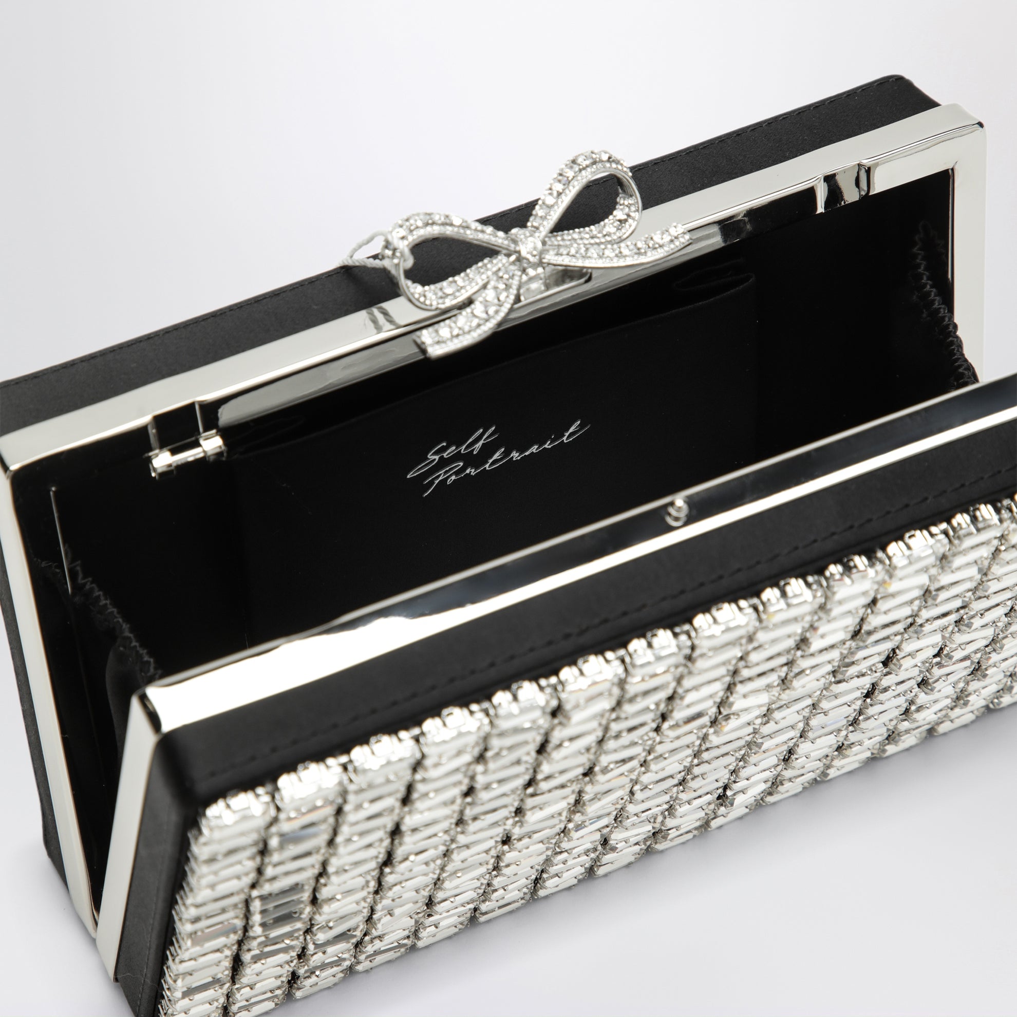 Silver crystal mesh clutch bag