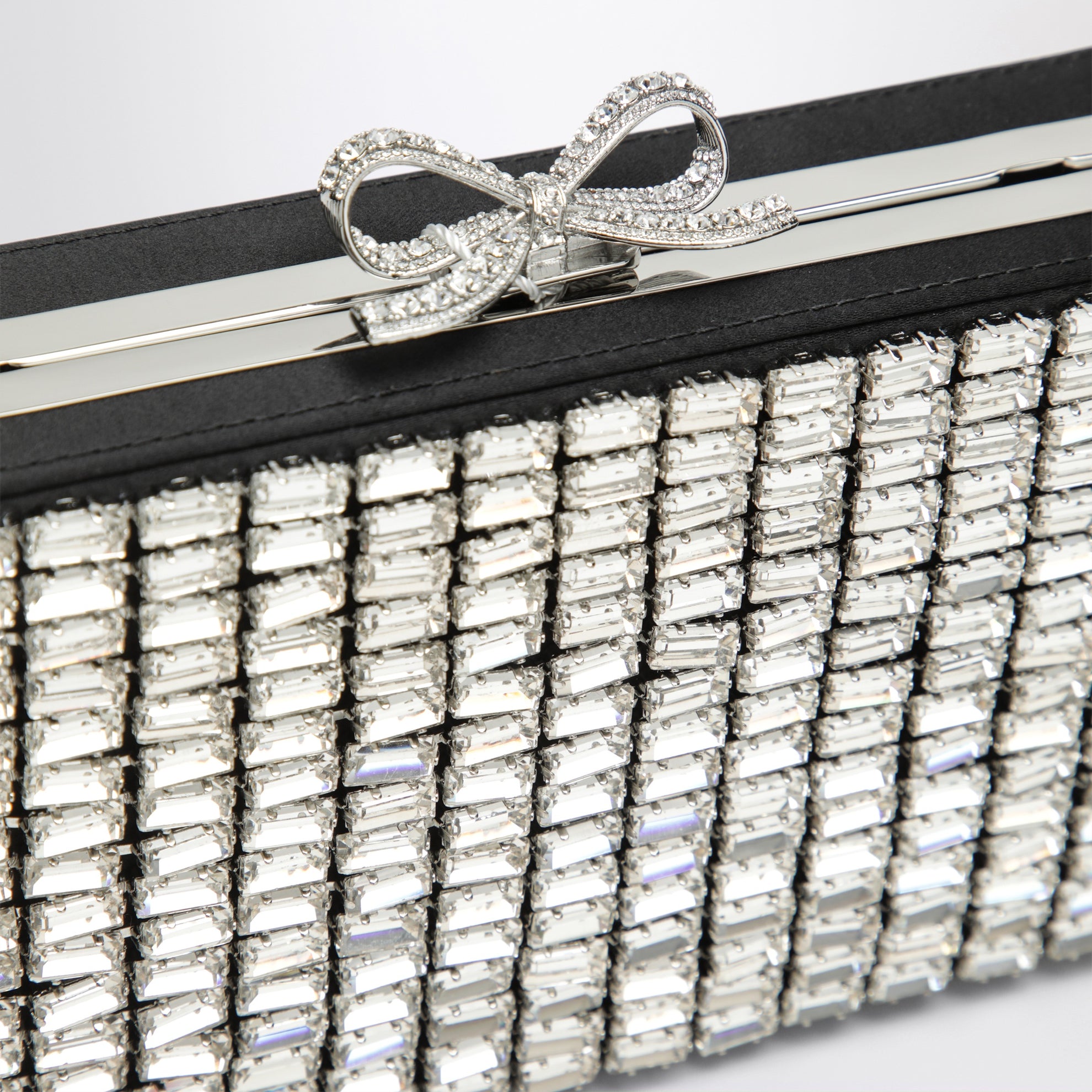 Silver crystal mesh clutch bag