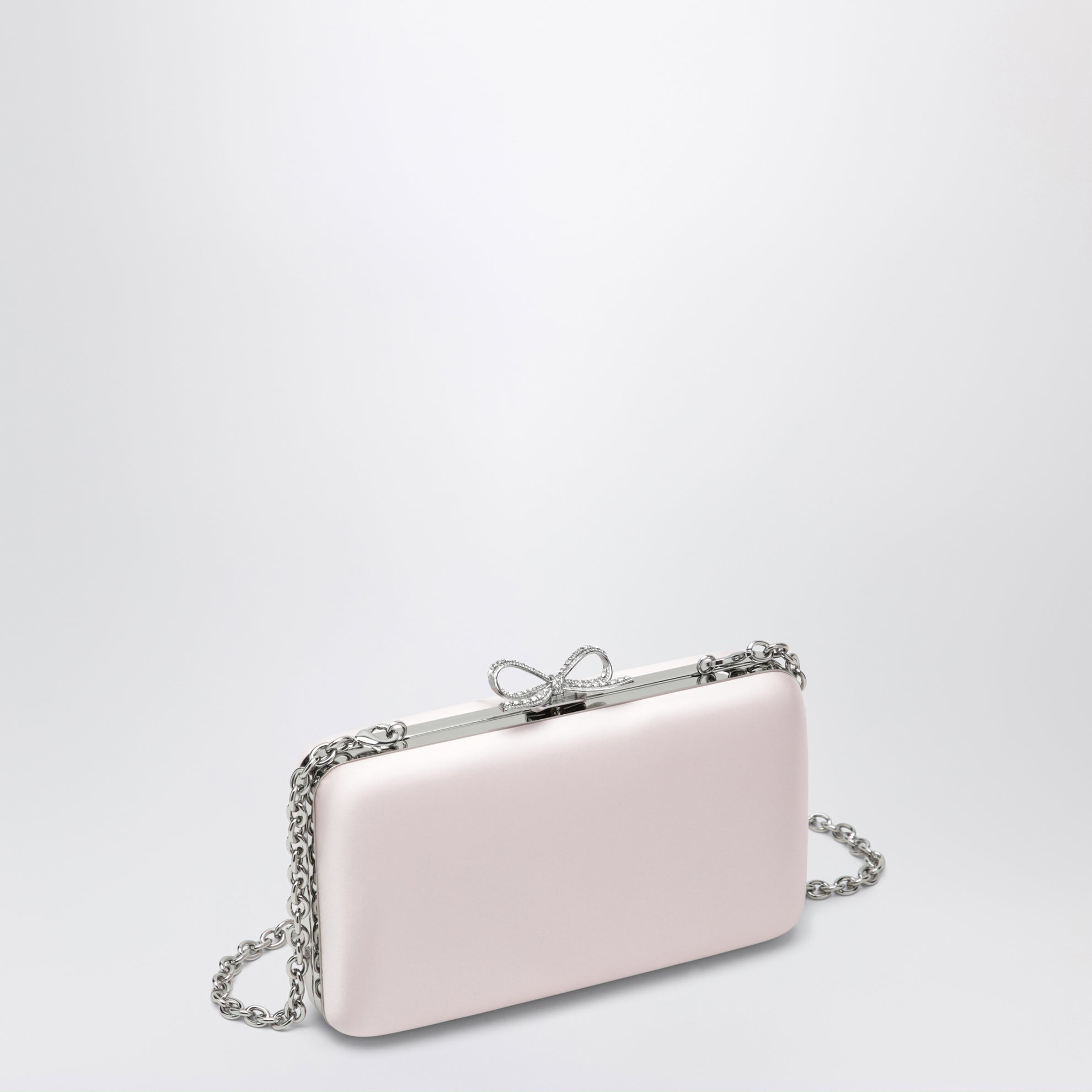 Pochette in raso rosa con fiocco di cristalli