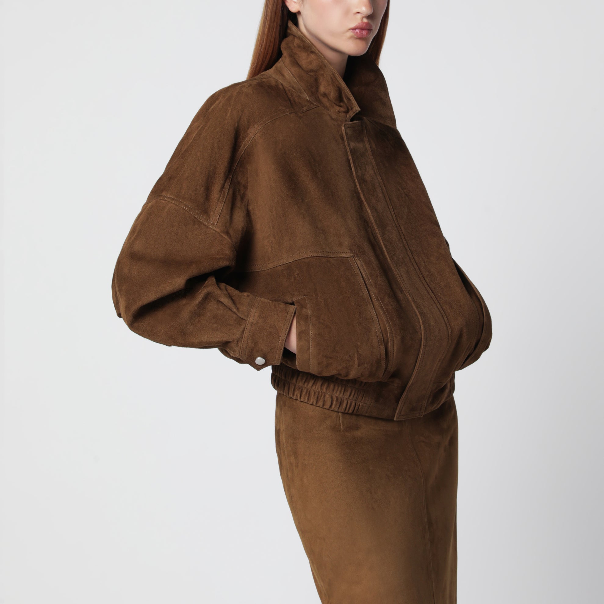 Bomber Dalma marrone in pelle scamosciata