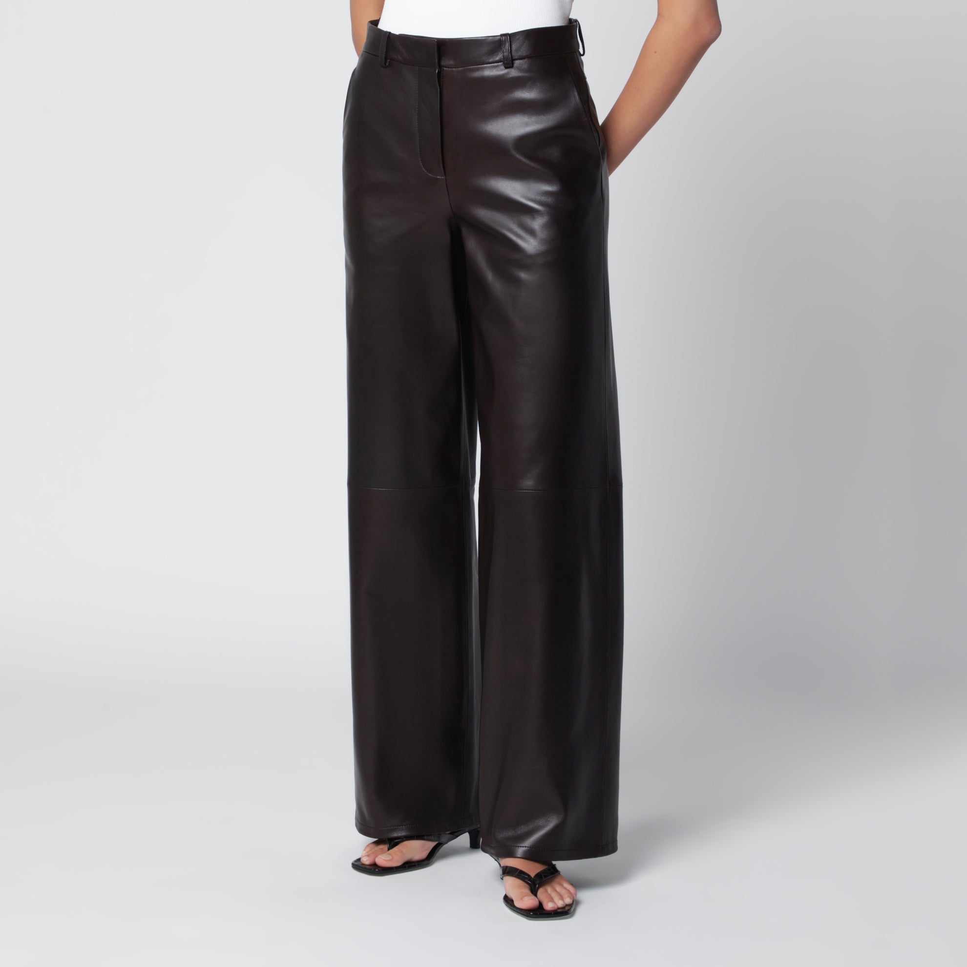 Coda wide-leg brown leather trousers