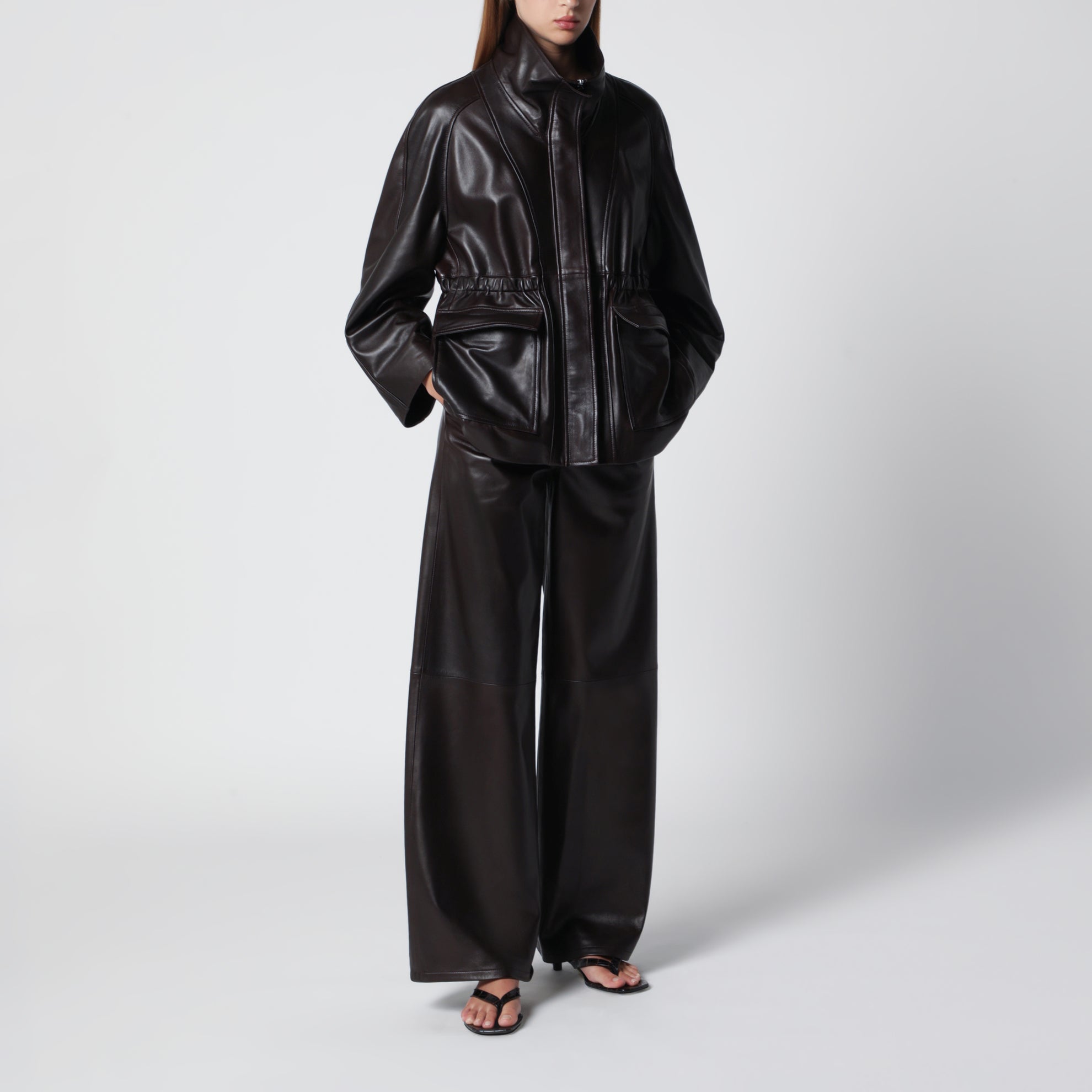 Coda wide-leg brown leather trousers