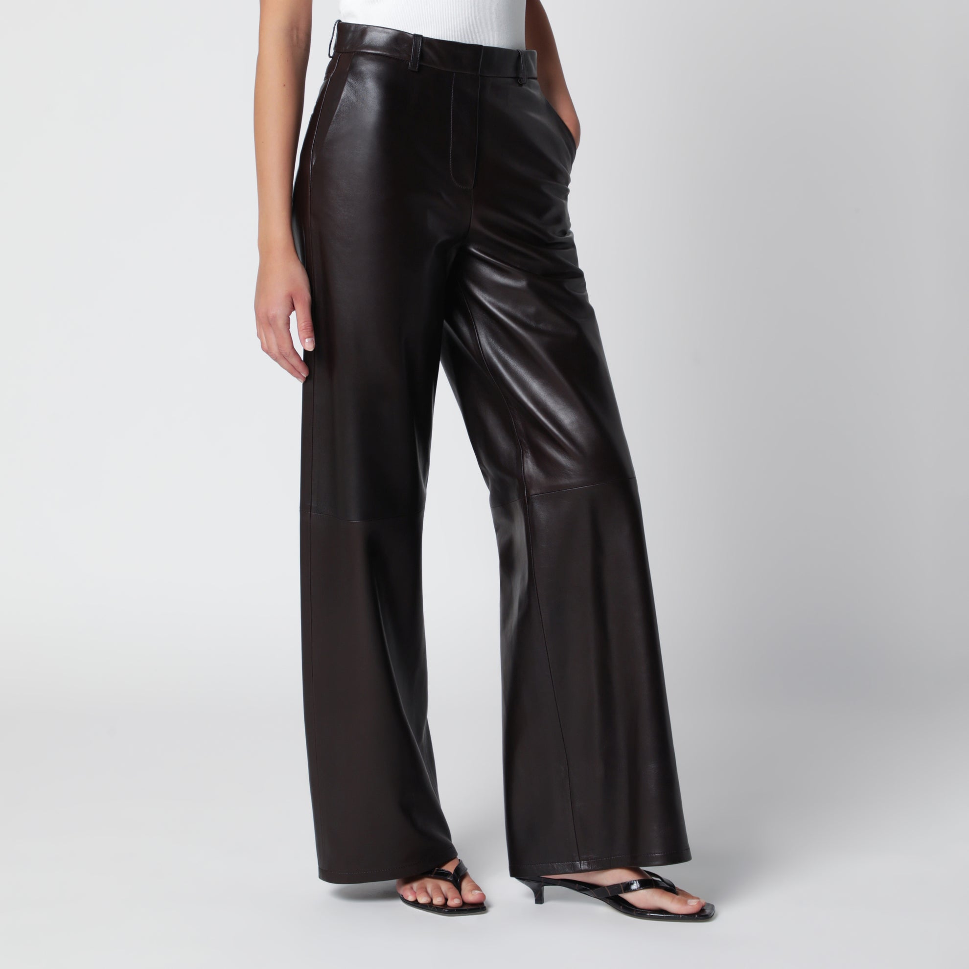 Coda wide-leg brown leather trousers