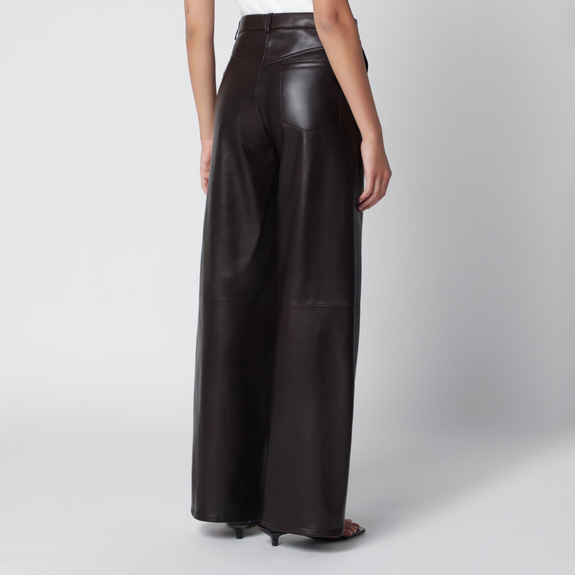 Coda wide-leg brown leather trousers