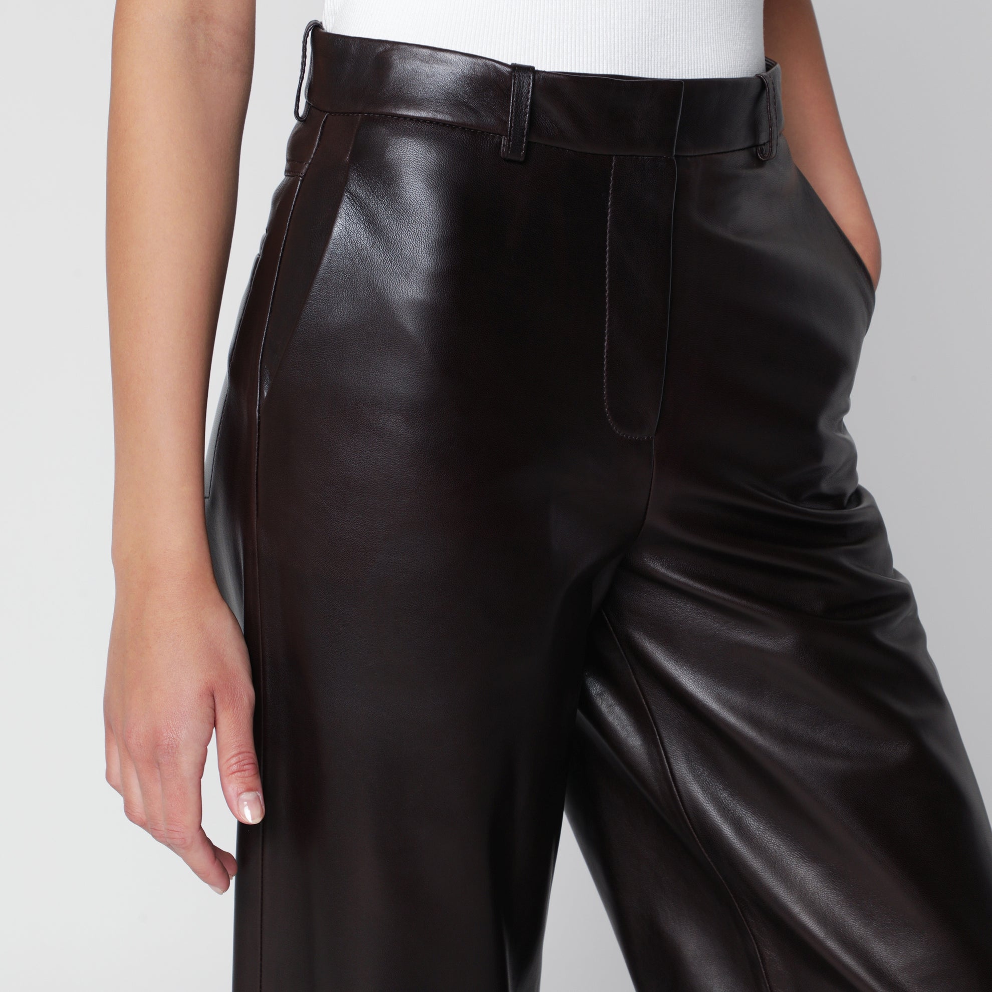 Coda wide-leg brown leather trousers